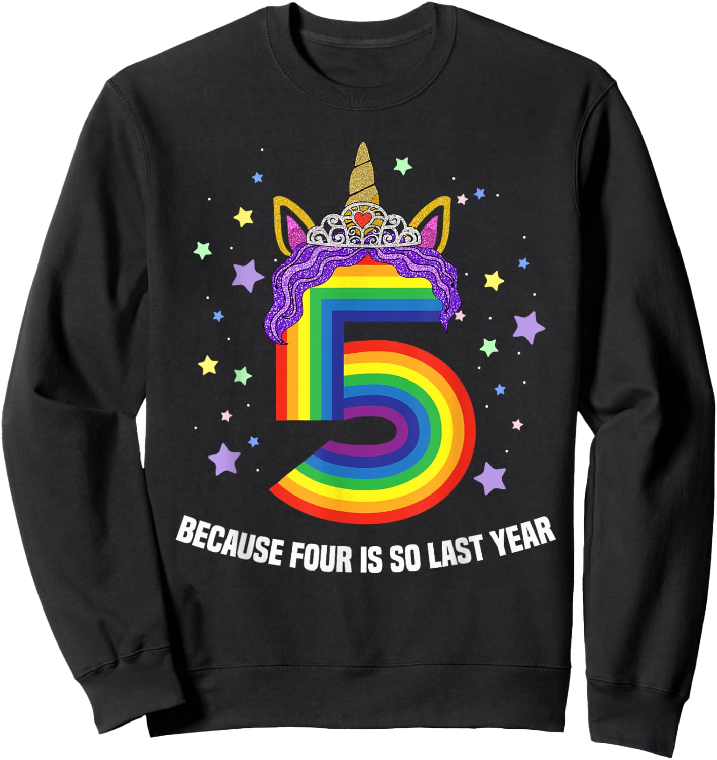 5 Years Old Birthday Girl Unicorn Rainbow 5th Birthday Gift Sweatshirt - Sweatshirt | Black