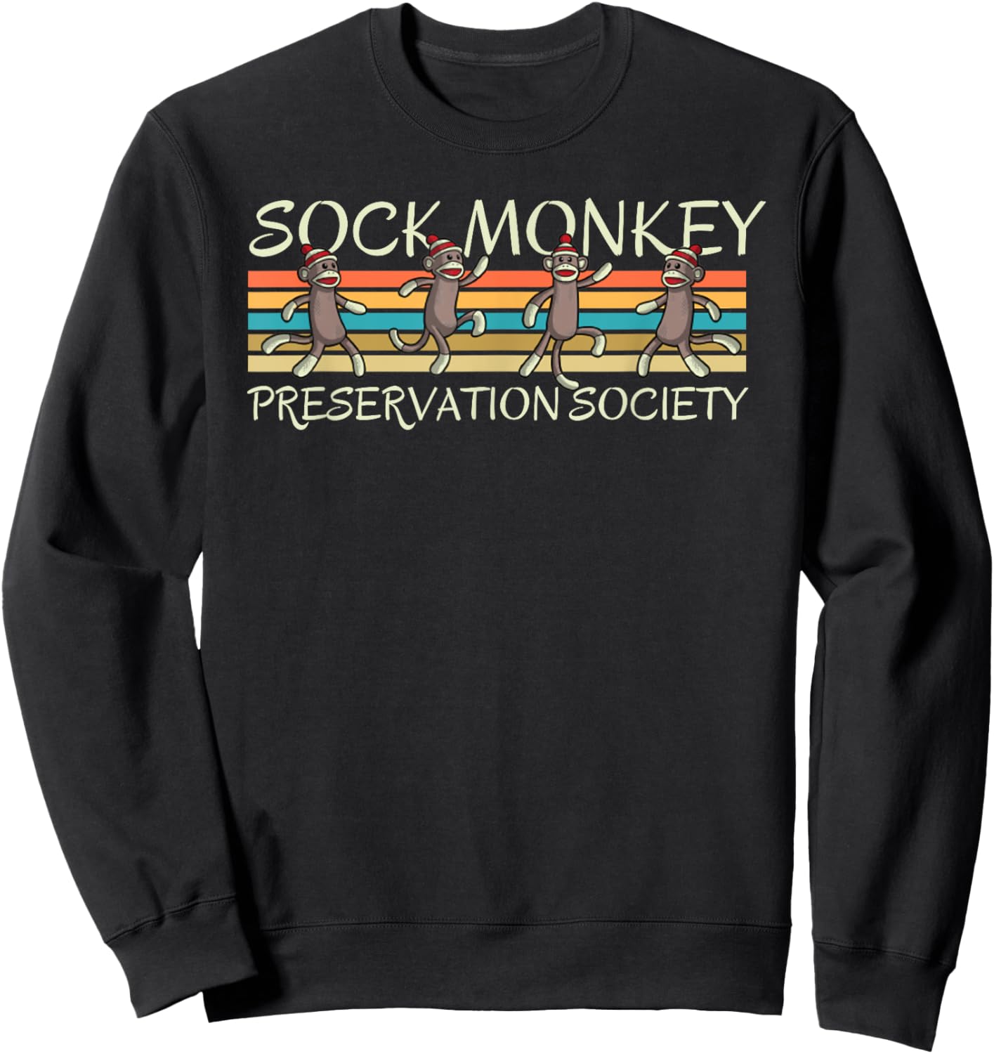 Sock Monkey Preservation Society Retro Vintage Stripes Sweatshirt - Sweatshirt | Black