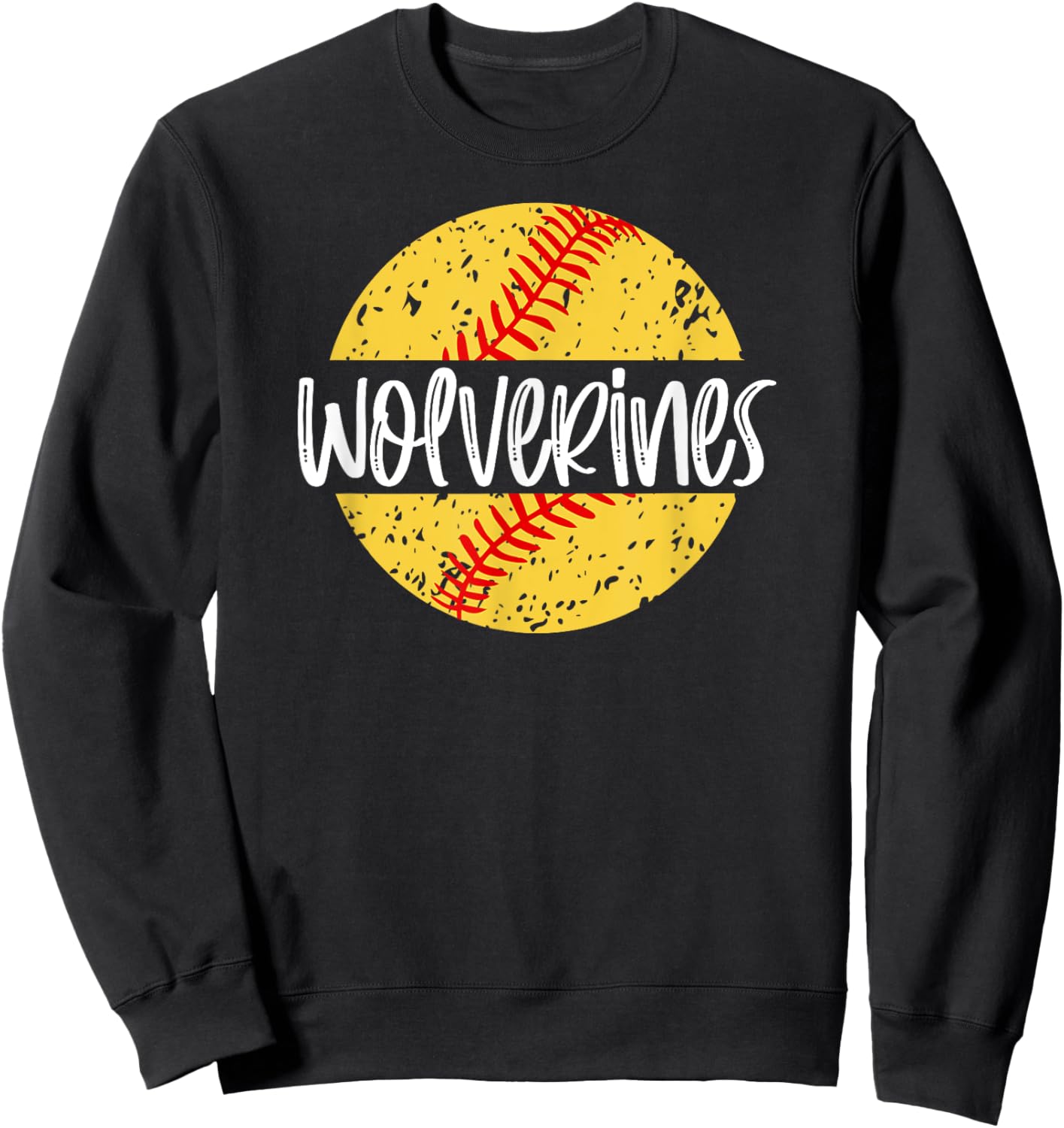 Wolverines Softball Team Mascot School Spirit Game Day Sweatshirt - Sweatshirt | Black