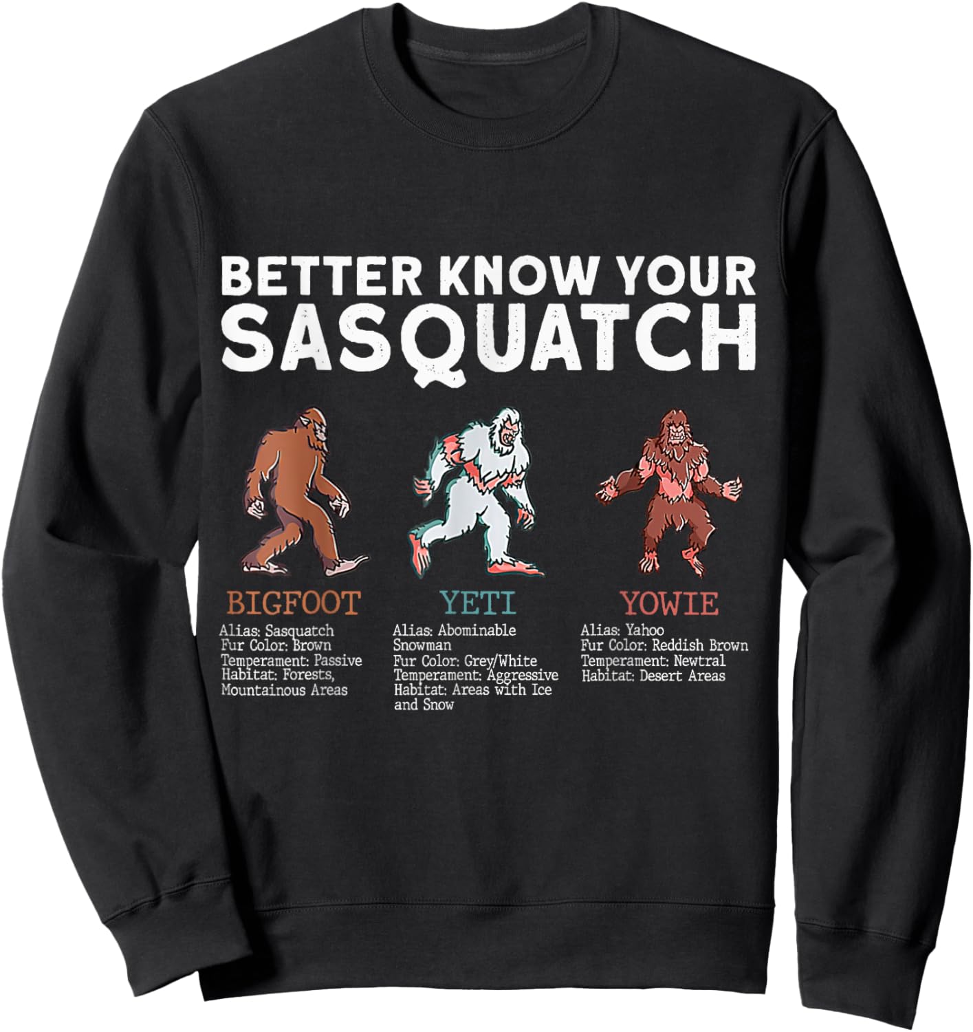 Better Know Your Sasquatch Bigfoot Yeti Yowie Funny Sweatshirt - Sweatshirt | Black