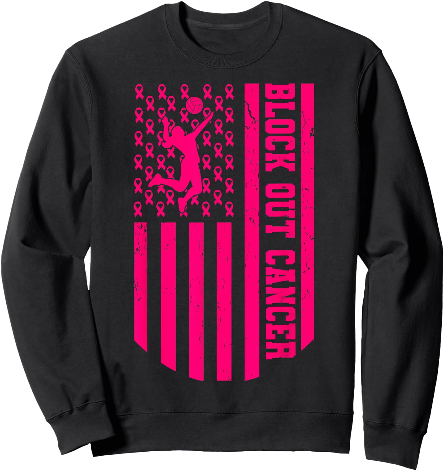 Volleyball Breast Cancer Awareness Block Out Cancer Sweatshirt - Sweatshirt | Black