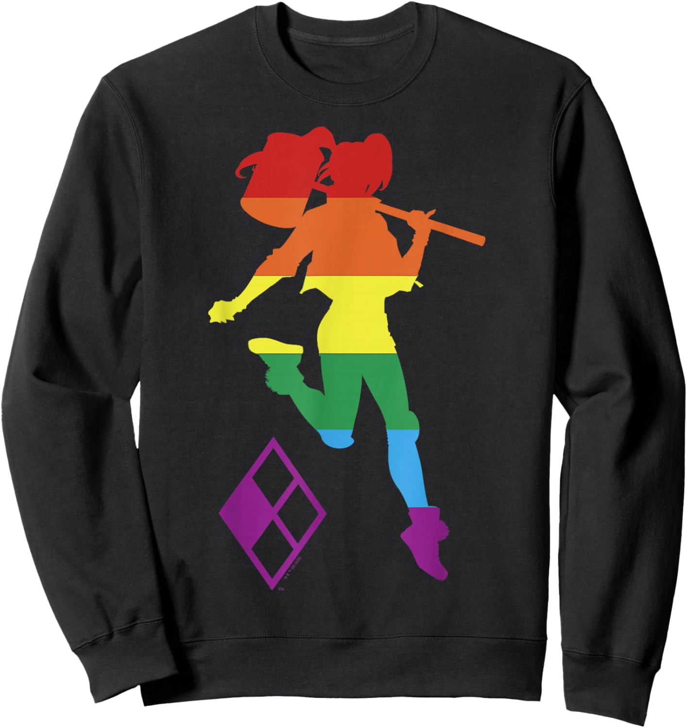 DC Comics Pride Justice League Harley Quinn Rainbow Stripe Sweatshirt - Sweatshirt | Black