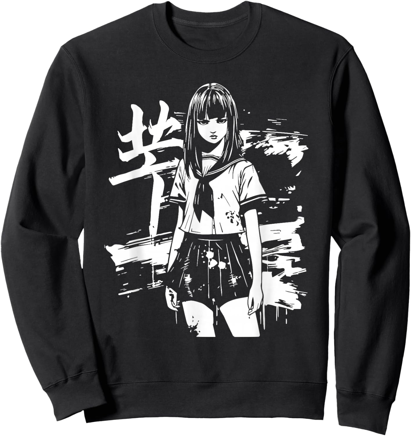 Anime Horror Girl Aesthetic Soft Grunge Waifu Japanese Otaku Sweatshirt - Sweatshirt | Black