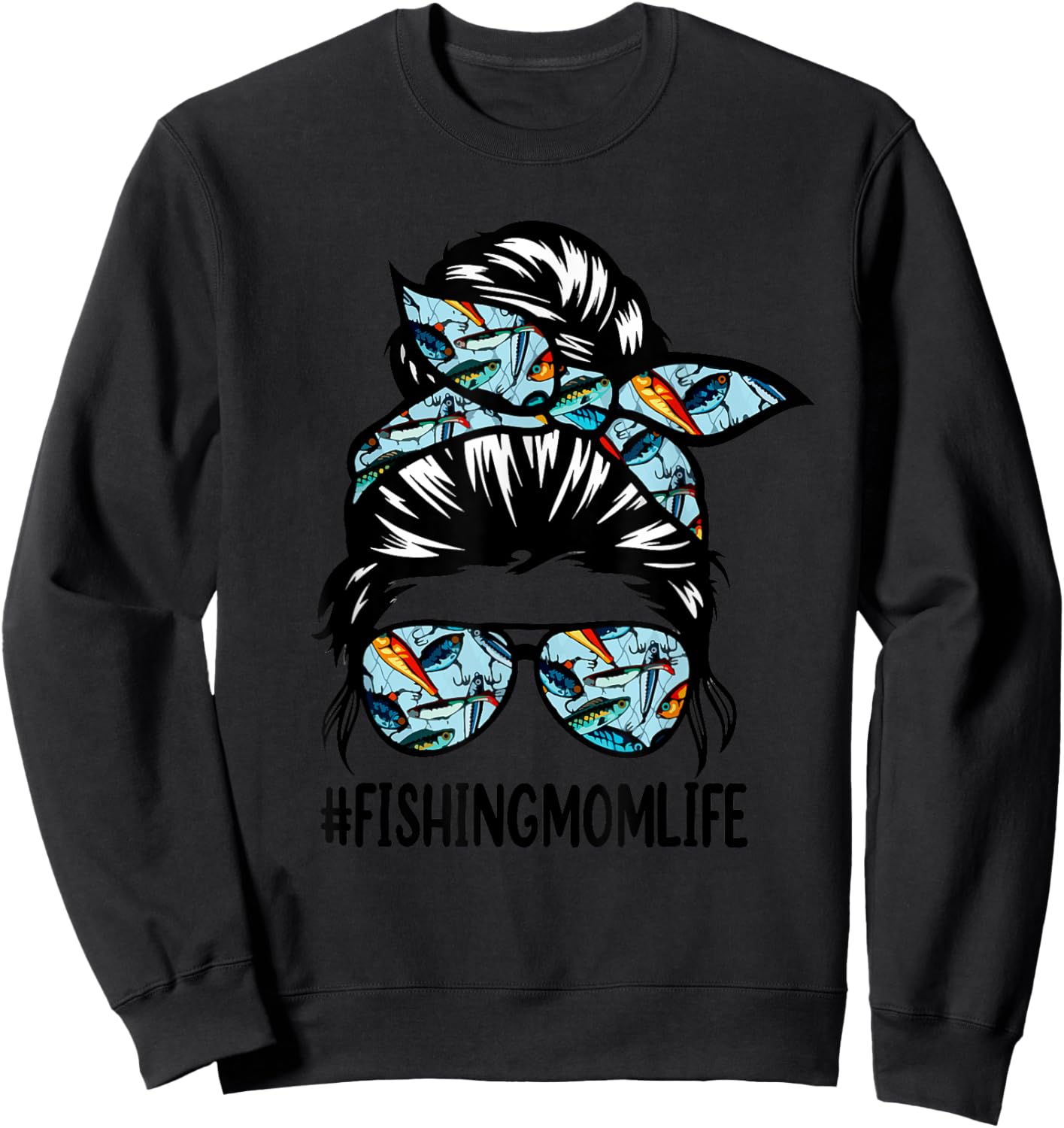 Fishing mom life Messy Bun Mom Funny Fishing Mom Sweatshirt - Sweatshirt | Black