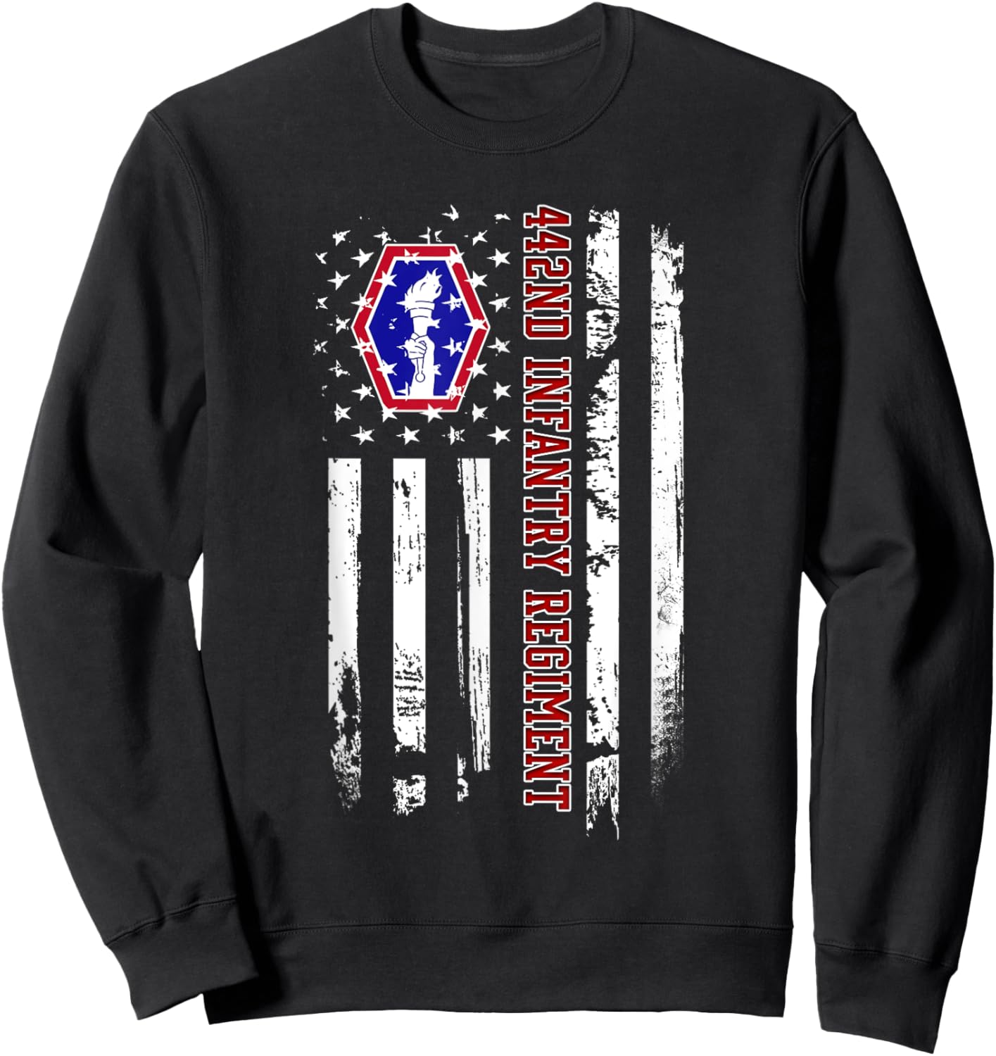 442nd Infantry Regiment Veteran USA Flag Veterans Day Xmas Sweatshirt - Sweatshirt | Black