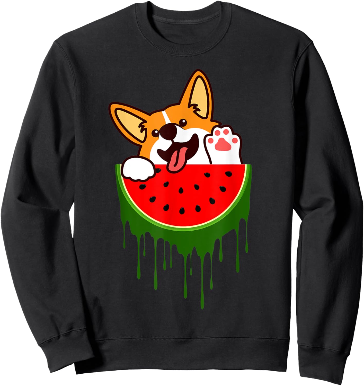 Cute Welsh Corgi Dog Watermelon Melon Tropical Fruit Lovers Sweatshirt - Sweatshirt | Black