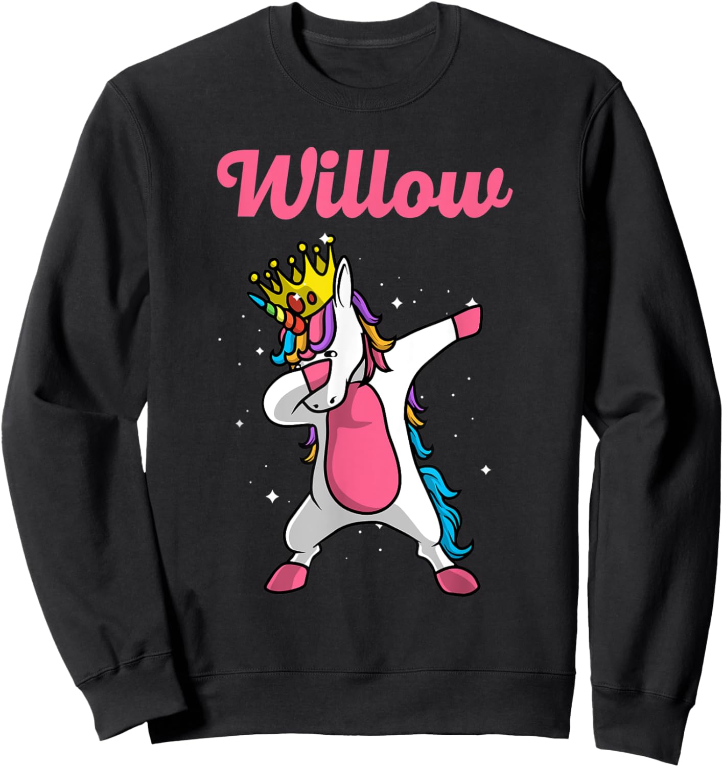 WILLOW Gift Name Personalized Birthday Dabbing Unicorn Queen Sweatshirt - Sweatshirt | Black