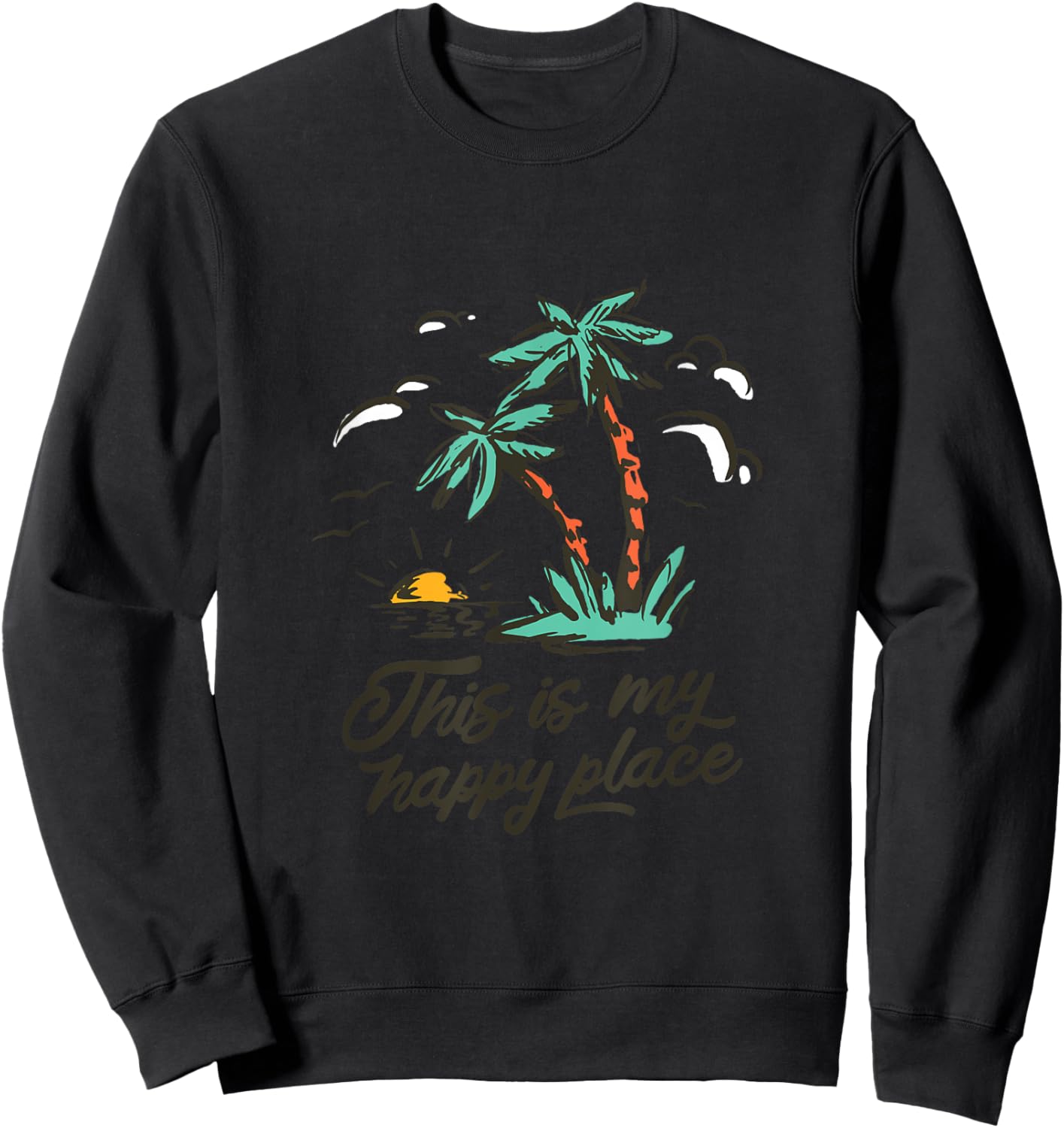 Summer Vintage Palm Tree - This is My Happy Place Sweatshirt - Sweatshirt | Black