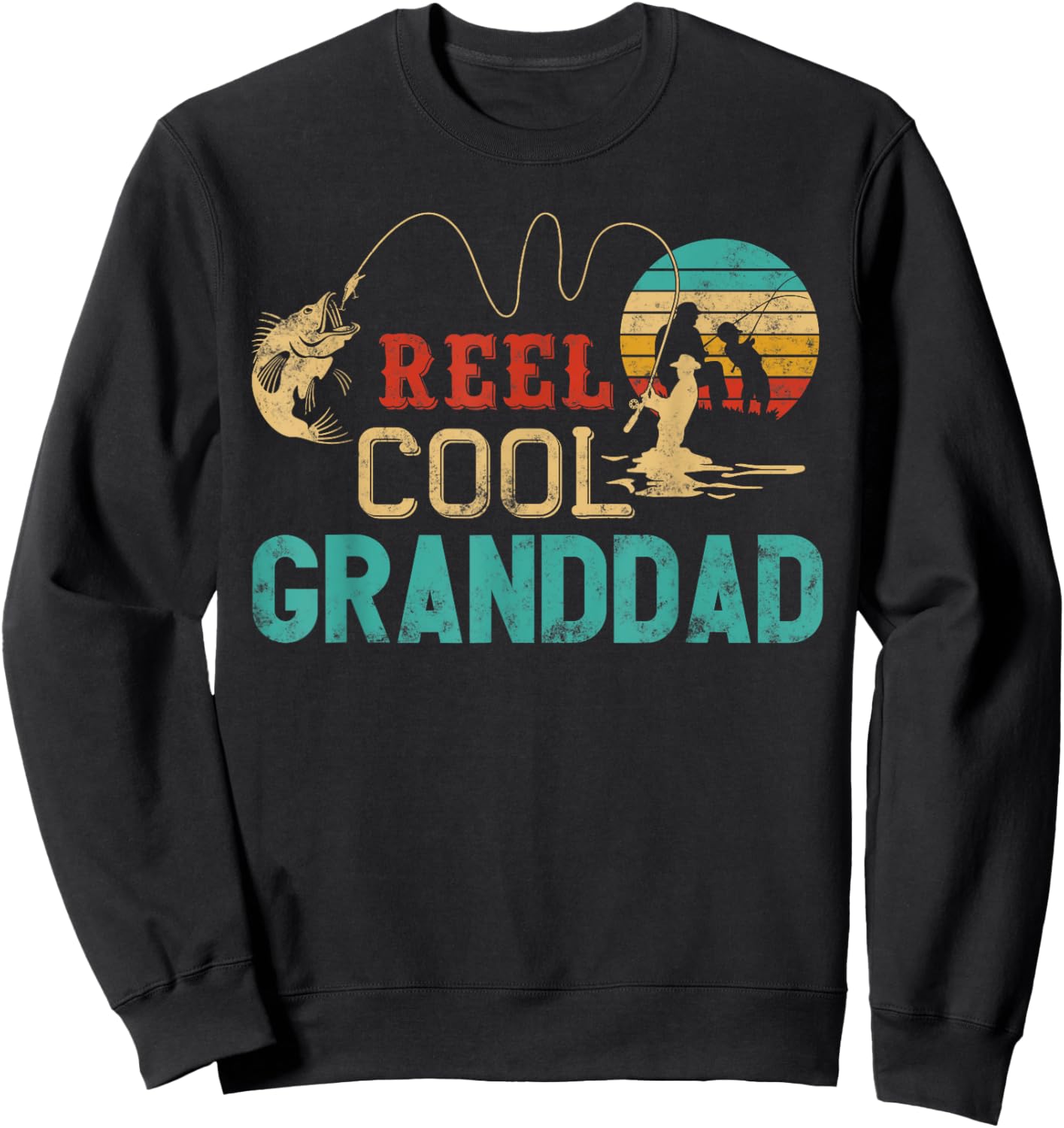Reel Cool Granddad vintage funny fishing rod gifts grandpa Sweatshirt - Sweatshirt | Black