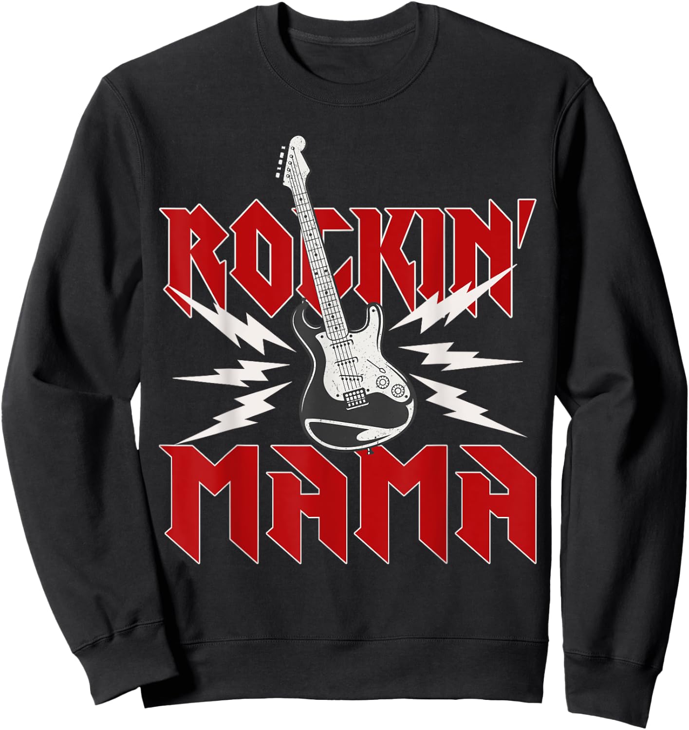Mama Rockin One Birthday Family Matching Rock Guitar Sweatshirt - Sweatshirt | Black