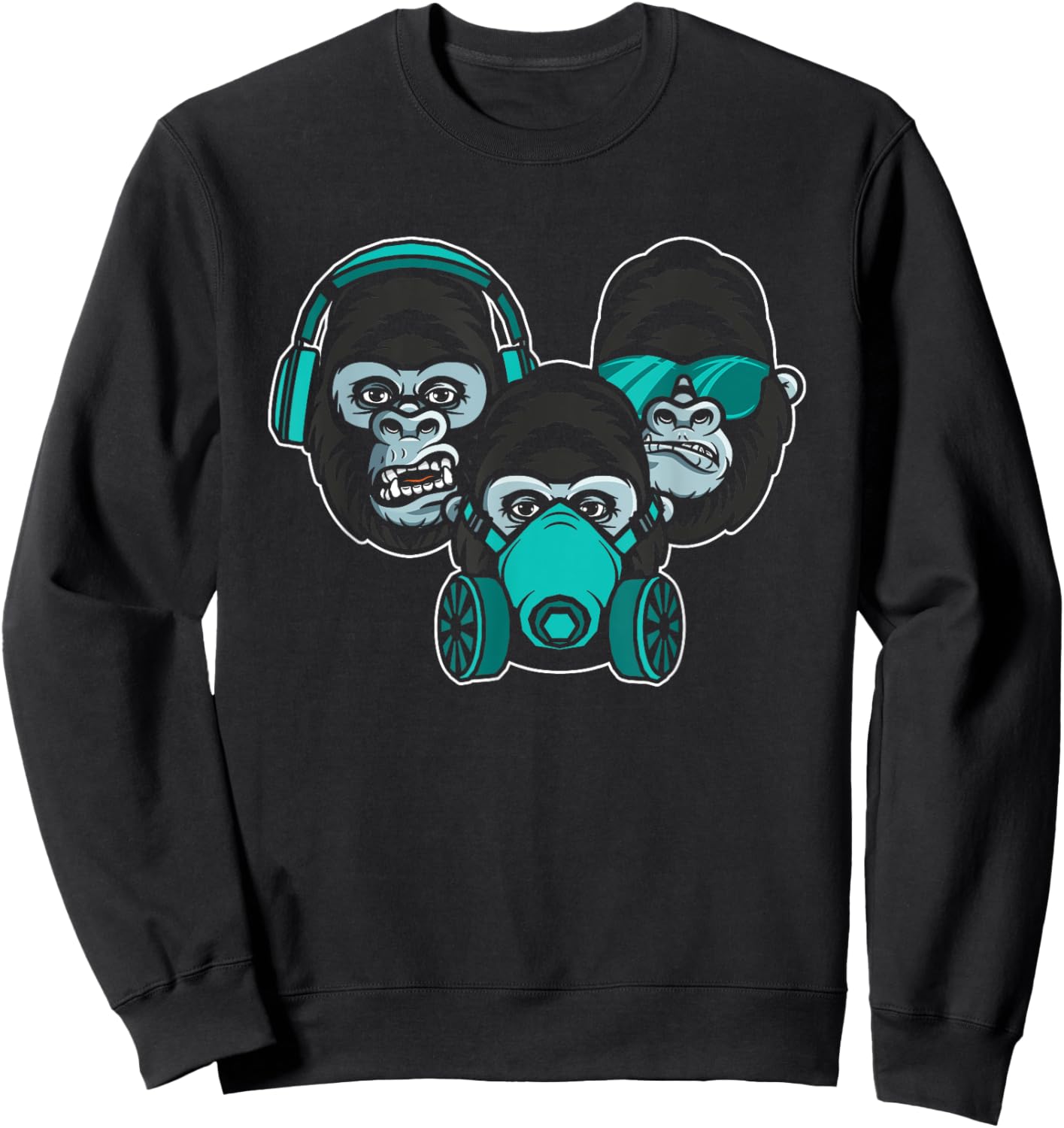 See Speak Hear No Evil Japan Japanese Wise Monkeys Gorilla Sweatshirt - Sweatshirt | Black