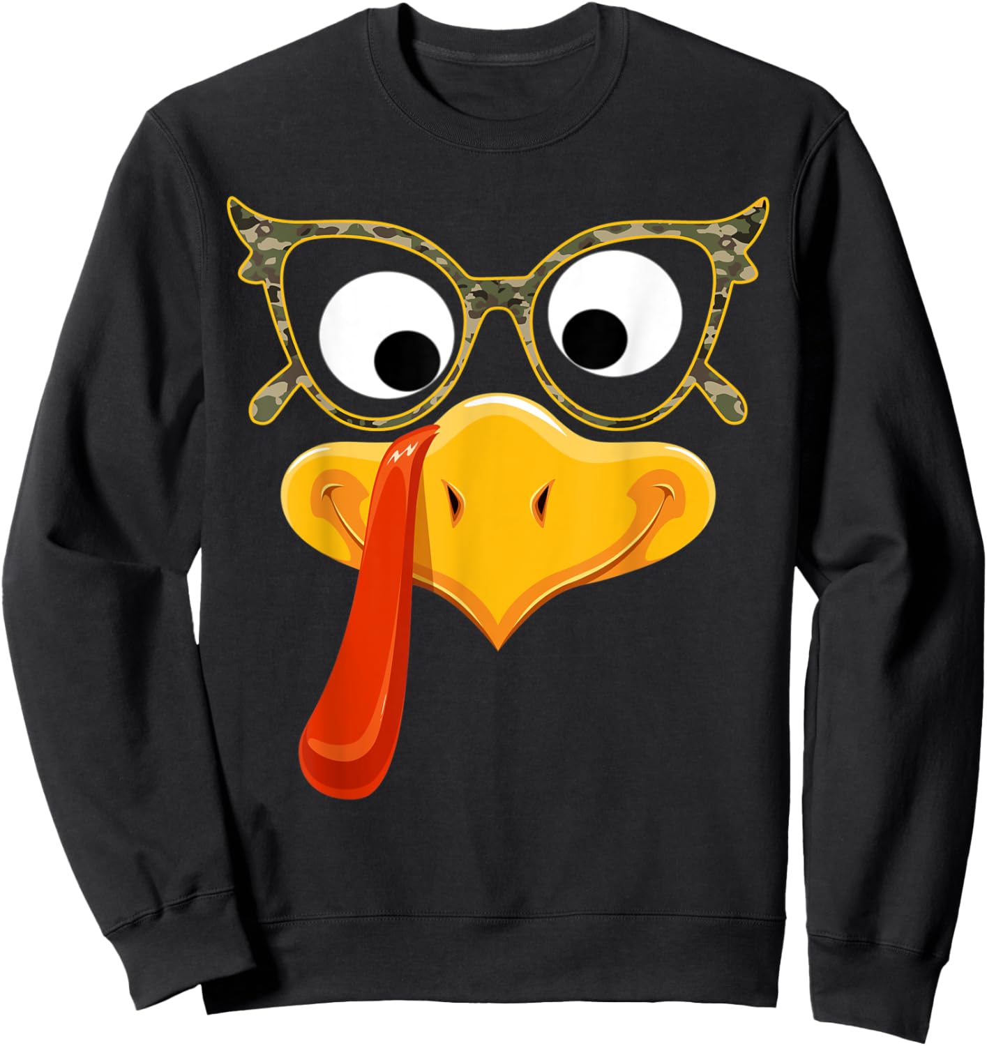 Turkey Face Thanksgiving Family Camoflauge Sunglasses Camo Sweatshirt - Sweatshirt | Black