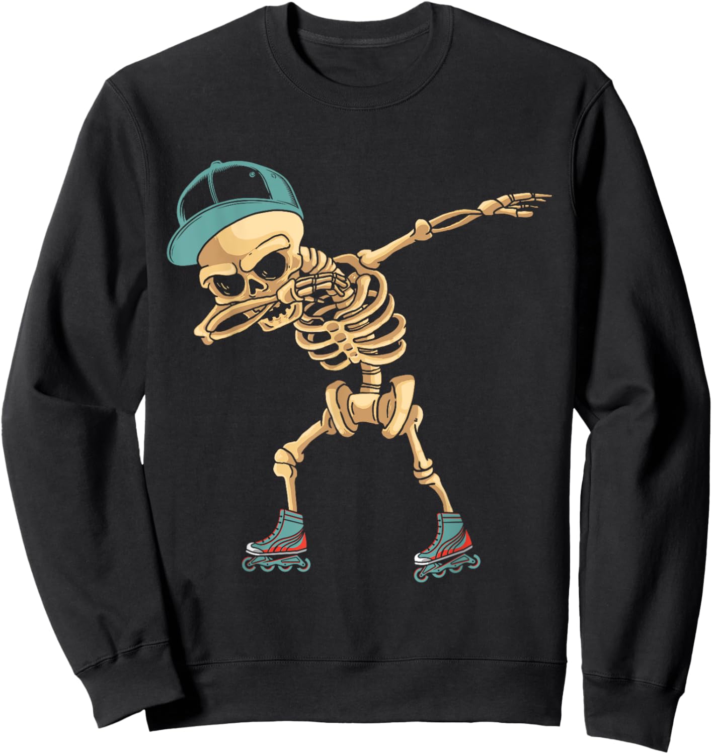 Dabbing Dab Skeleton Roller Blades Skating Blades Fun Sweatshirt - Sweatshirt | Black