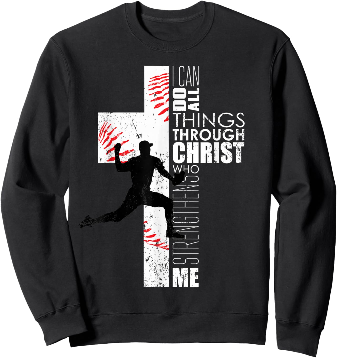 Christian Philippians 4:13 Kids Boys Cross Baseball Pitcher Sweatshirt - Sweatshirt | Black