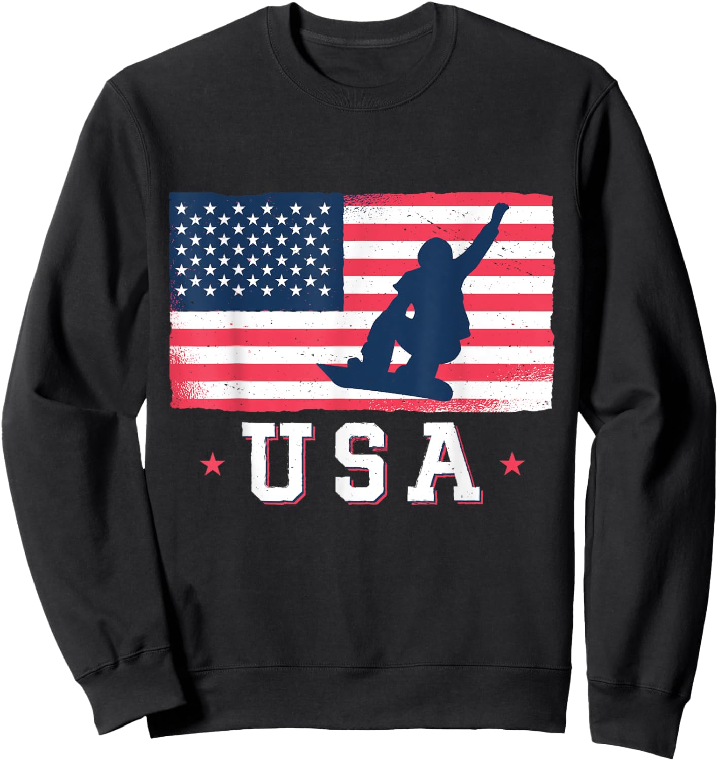 Snowboarding USA American Flag Snowboard Women Kids Men Sweatshirt - Sweatshirt | Black