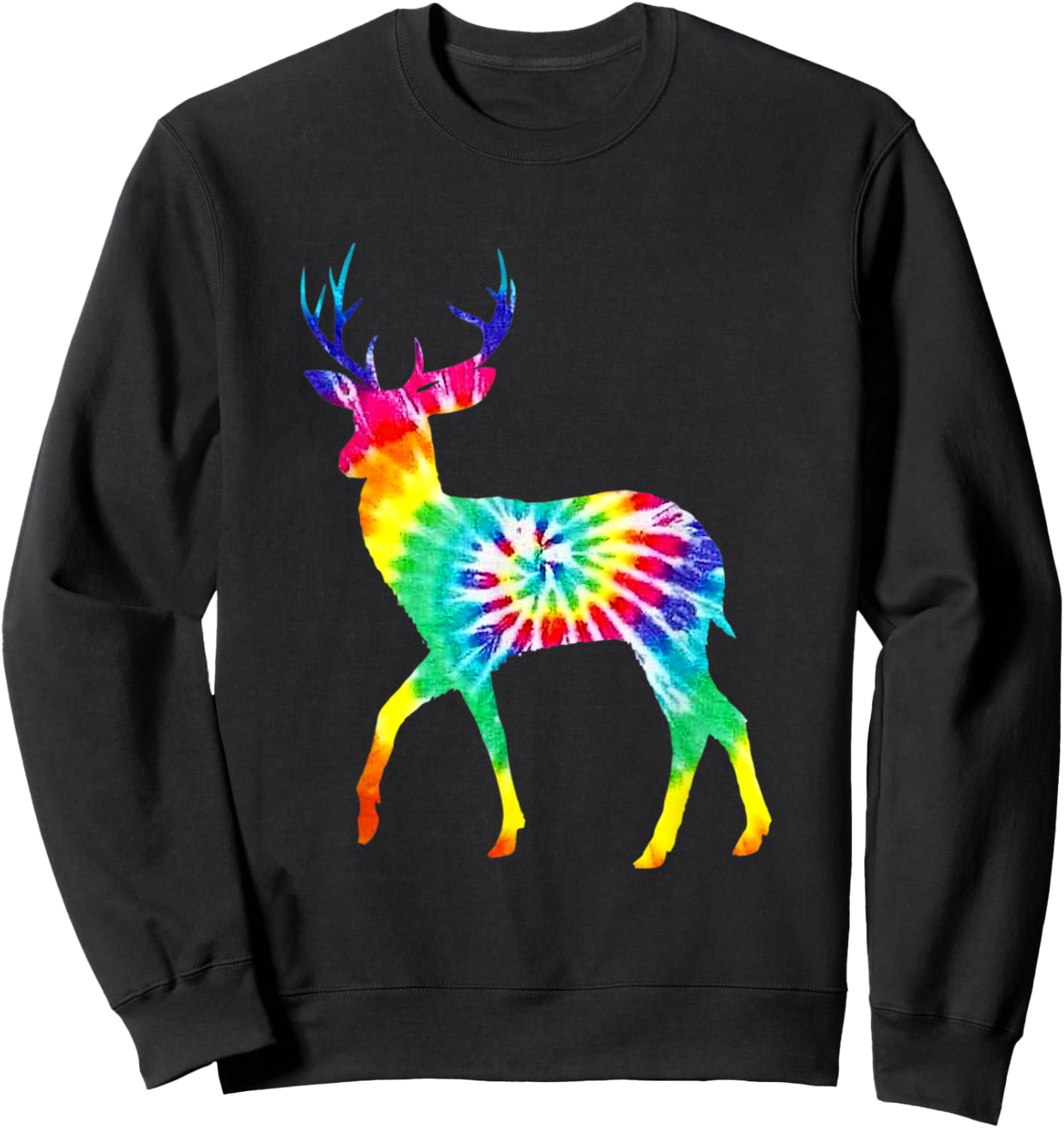 Rainbow Hippie Art Buck Wildlife Deer Hippy Trippy Tie Dye Sweatshirt - Sweatshirt | Black
