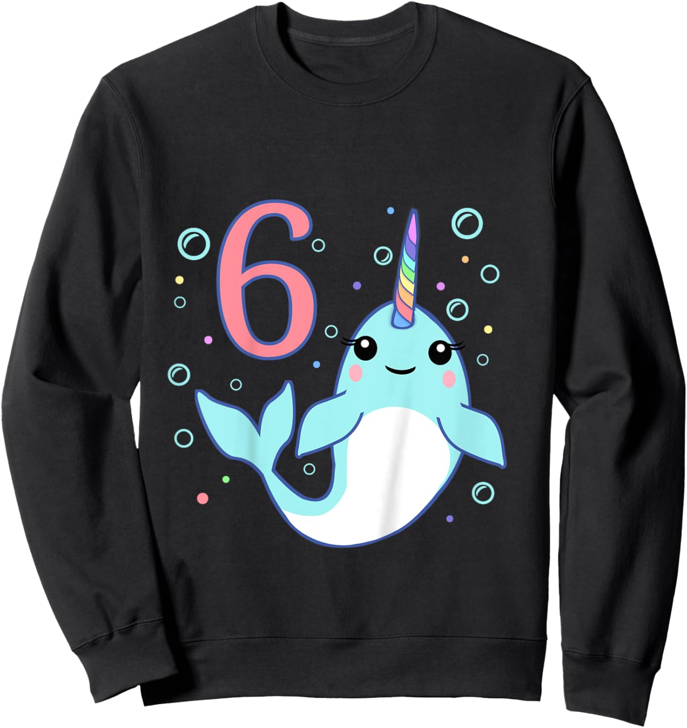 6 Year Old 6th Unicorn Narwhal Undersea Birthday Boys Girls Sweatshirt - Sweatshirt | Black