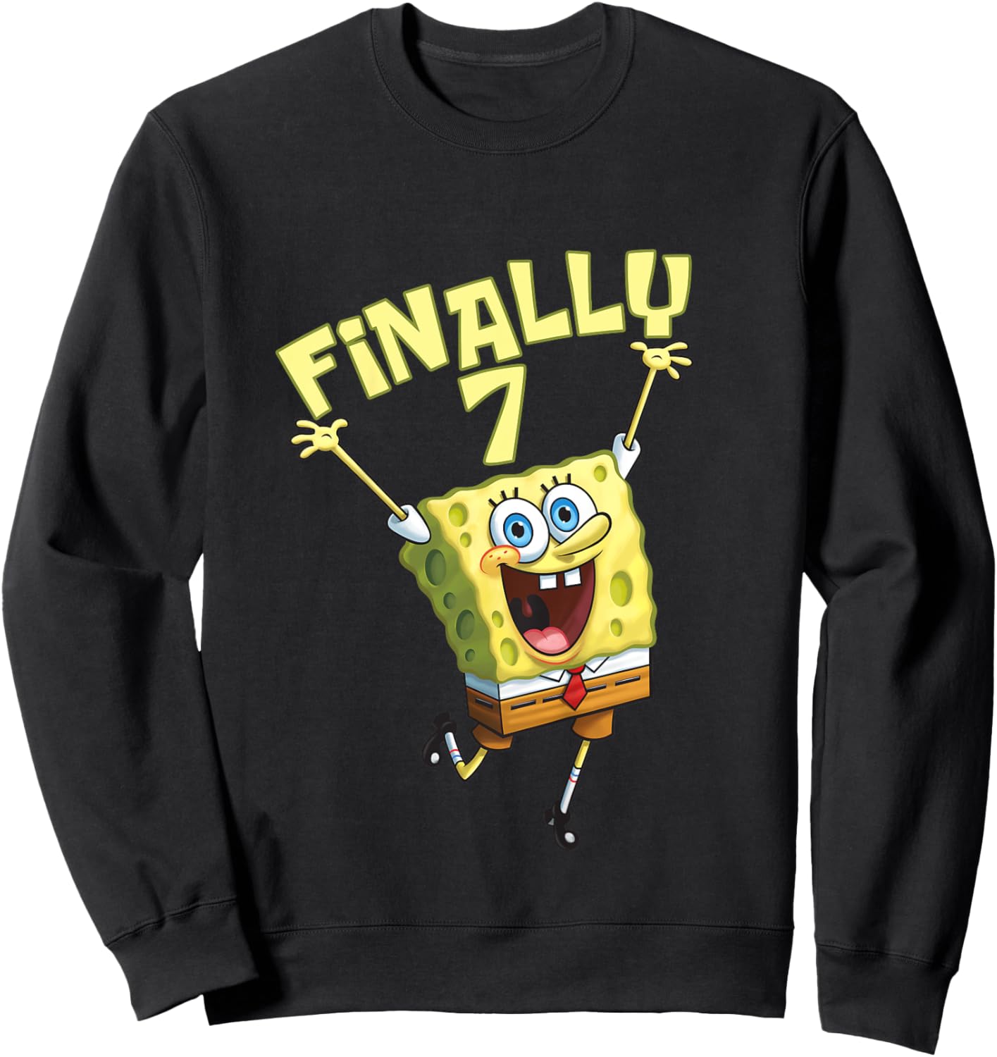 Mademark x SpongeBob SquarePants - Kids Original SpongeBob Square Pants - 7th Birthday. Finally 7. Sweatshirt - Sweatshirt | Black