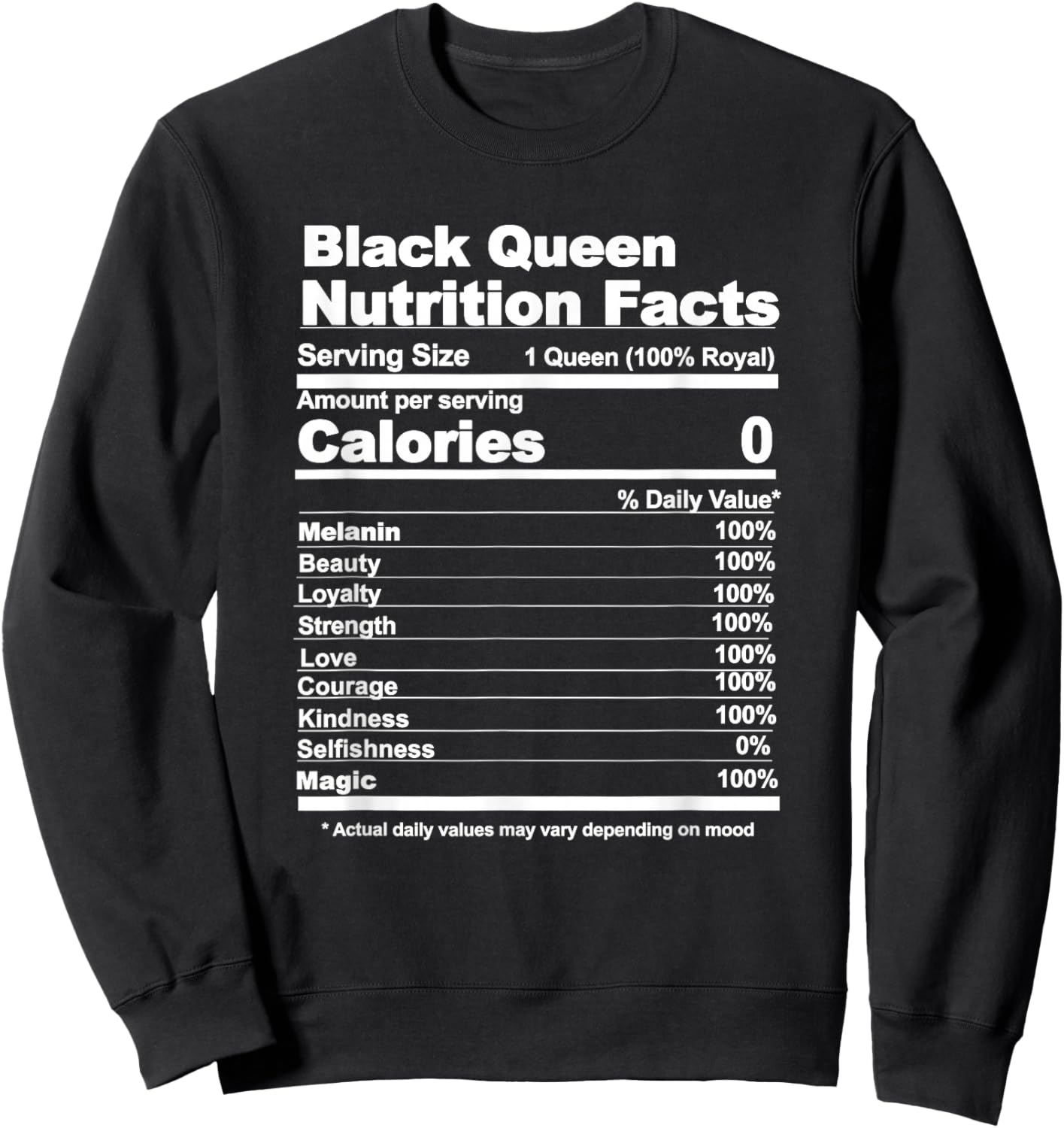 Black Queen Nutritional Facts Small Sweatshirt - Sweatshirt | Black