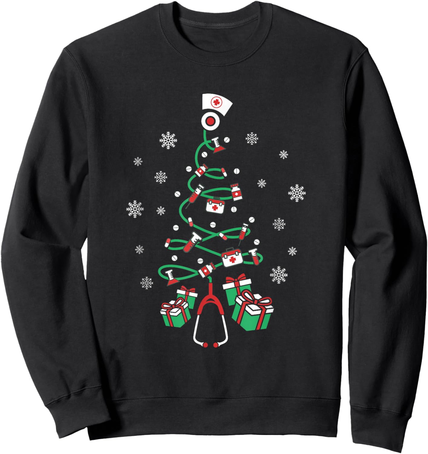 Xmas LPN Stethoscope RN Nursing Christmas Tree Nurse Sweatshirt - Sweatshirt | Black