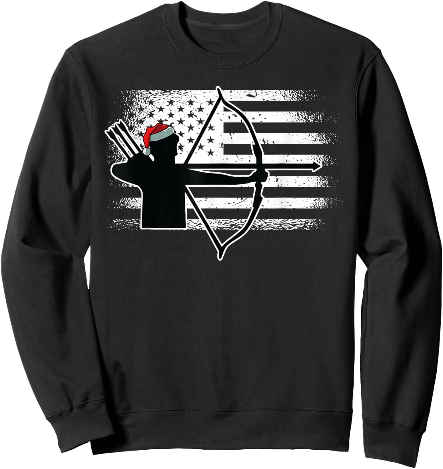 Archery American Flag Christmas Bow Hunting X-Mas Hunter Kids Men Sweatshirt - Sweatshirt | Black