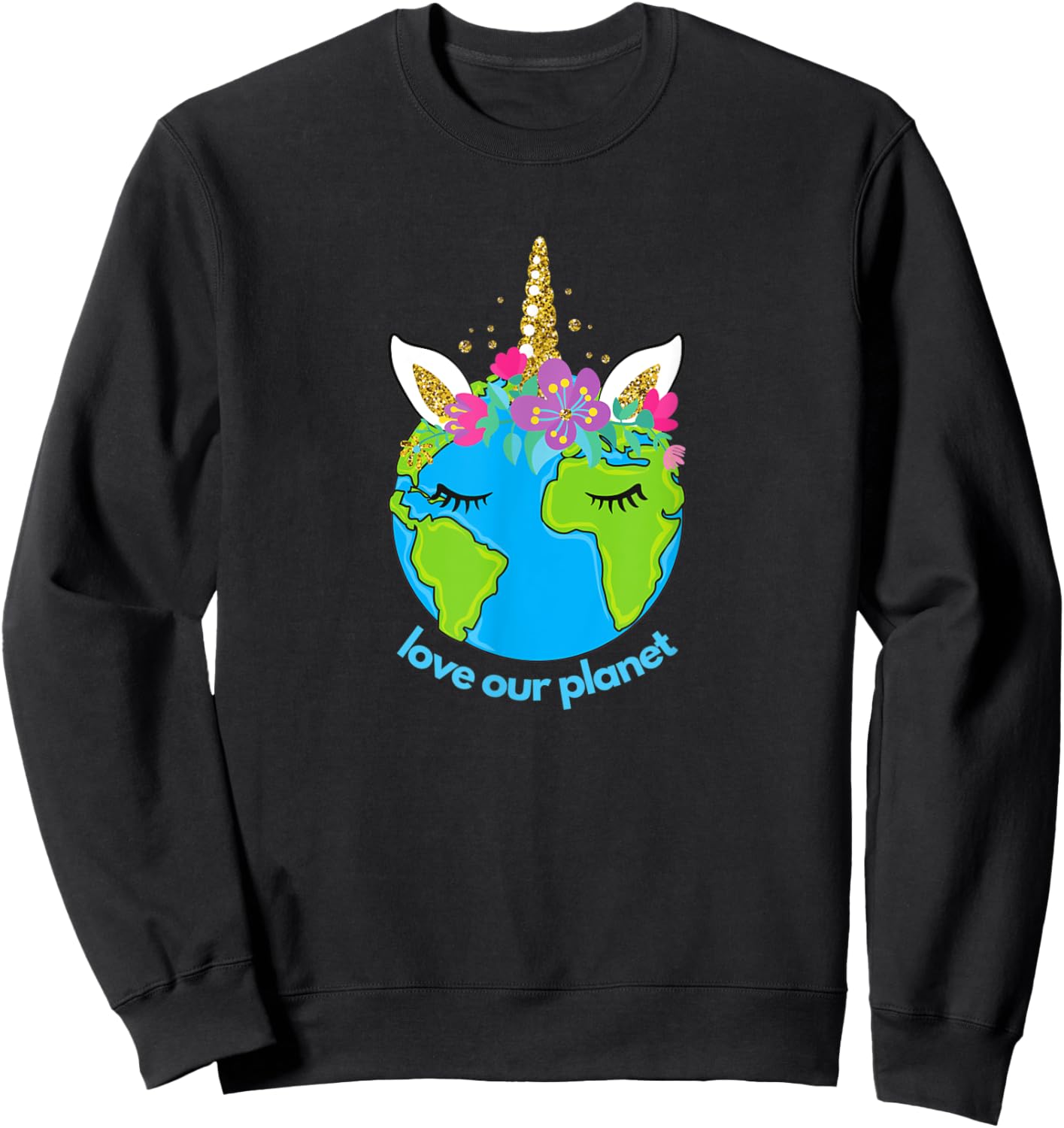 Earth Day 2021 Cute for Toddler Kids Unicorn Face Sleepy Sweatshirt - Sweatshirt | Black