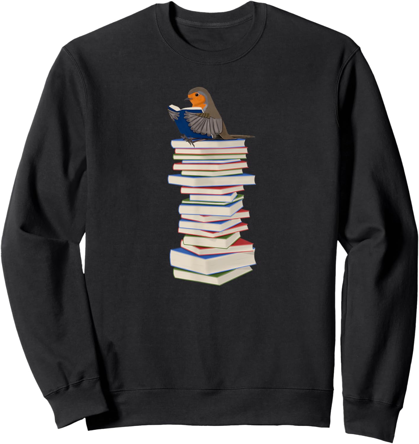 Robin Bird Reads Books Funny Garden Backyard Birds Sweatshirt - Sweatshirt | Black