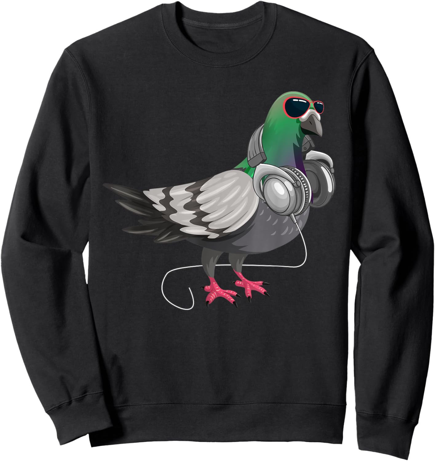 Funny Techno Pigeon Headphone Music Bird Sweatshirt - Sweatshirt | Black