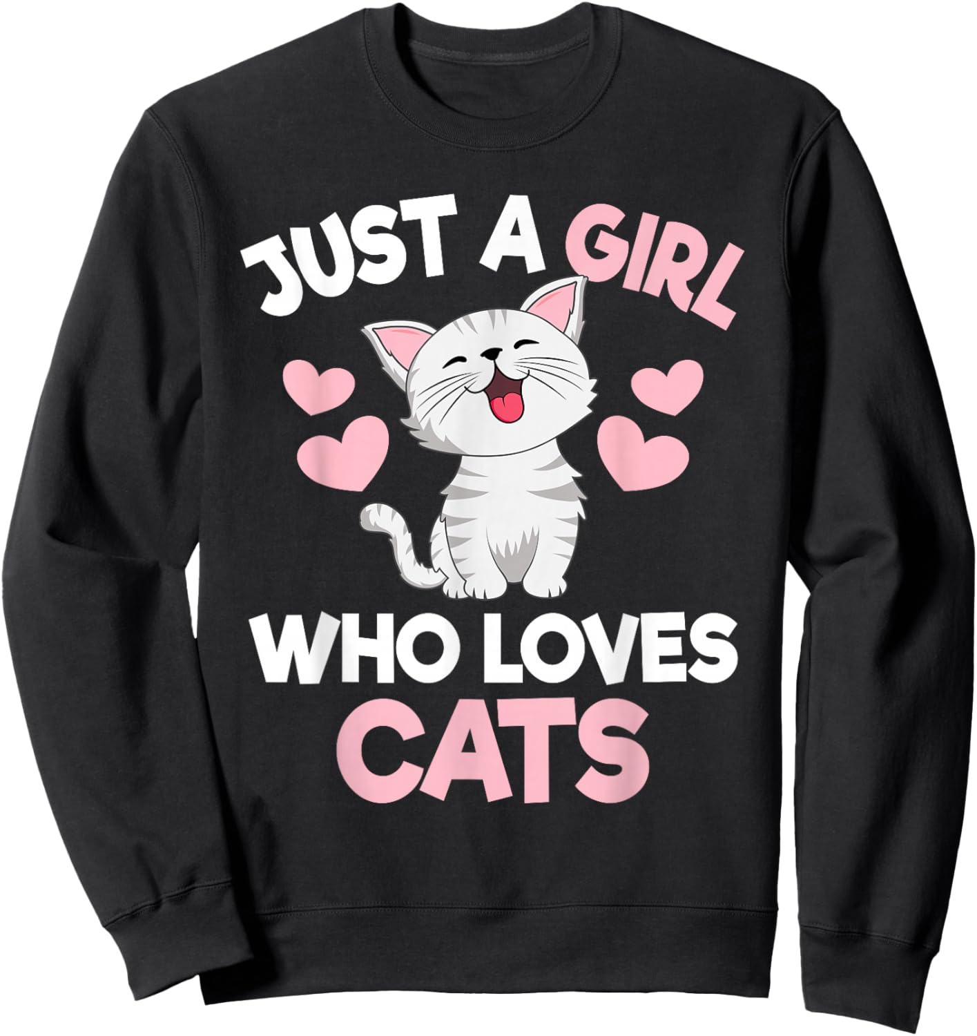 Just A Girl Who Loves Cats Cute Cat Lover Girls Kids Sweatshirt - Sweatshirt | Black