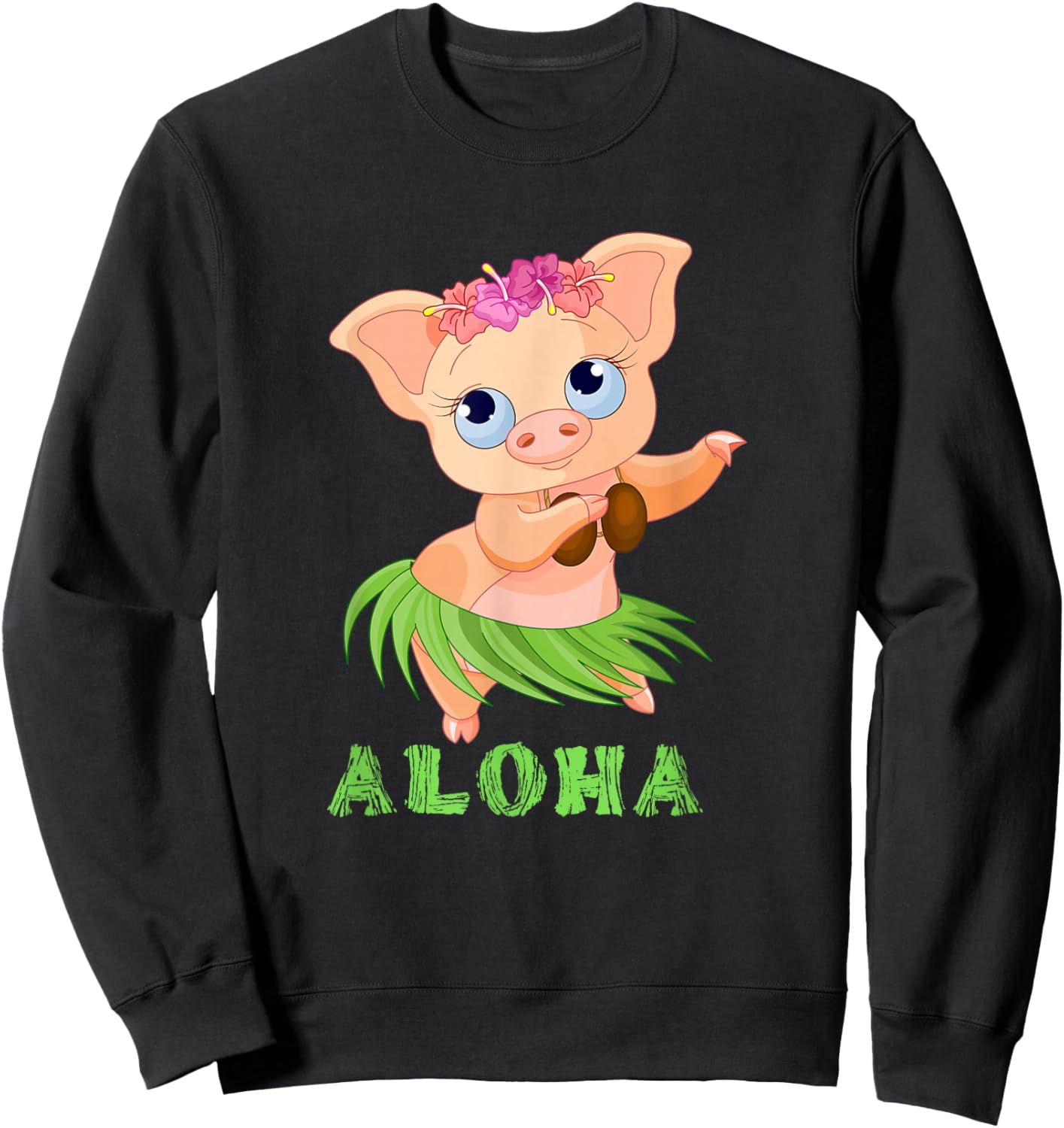 Funny Kids Tiki Pig Hula Dancing Luau Pig Sweatshirt - Sweatshirt | Black