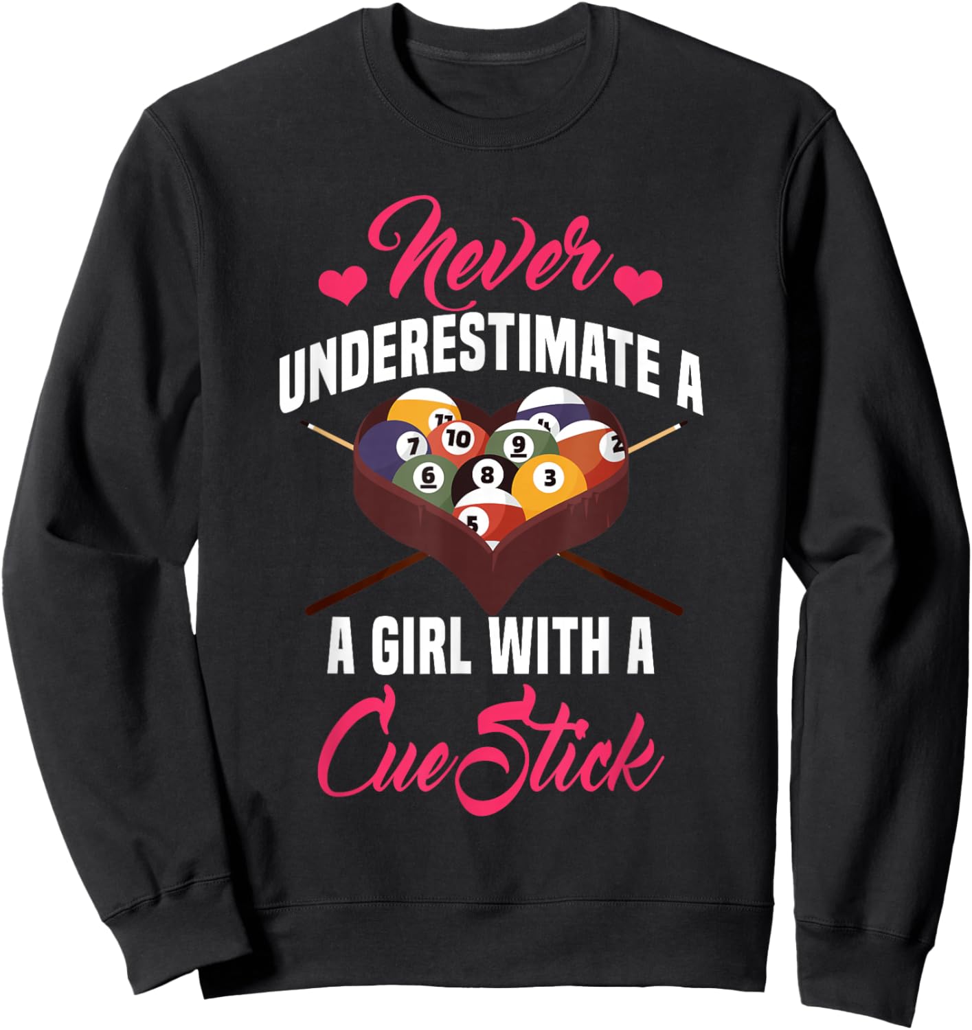 Billiards Girl Player Table Snooker Pyramid Billiard Stick Sweatshirt - Sweatshirt | Black