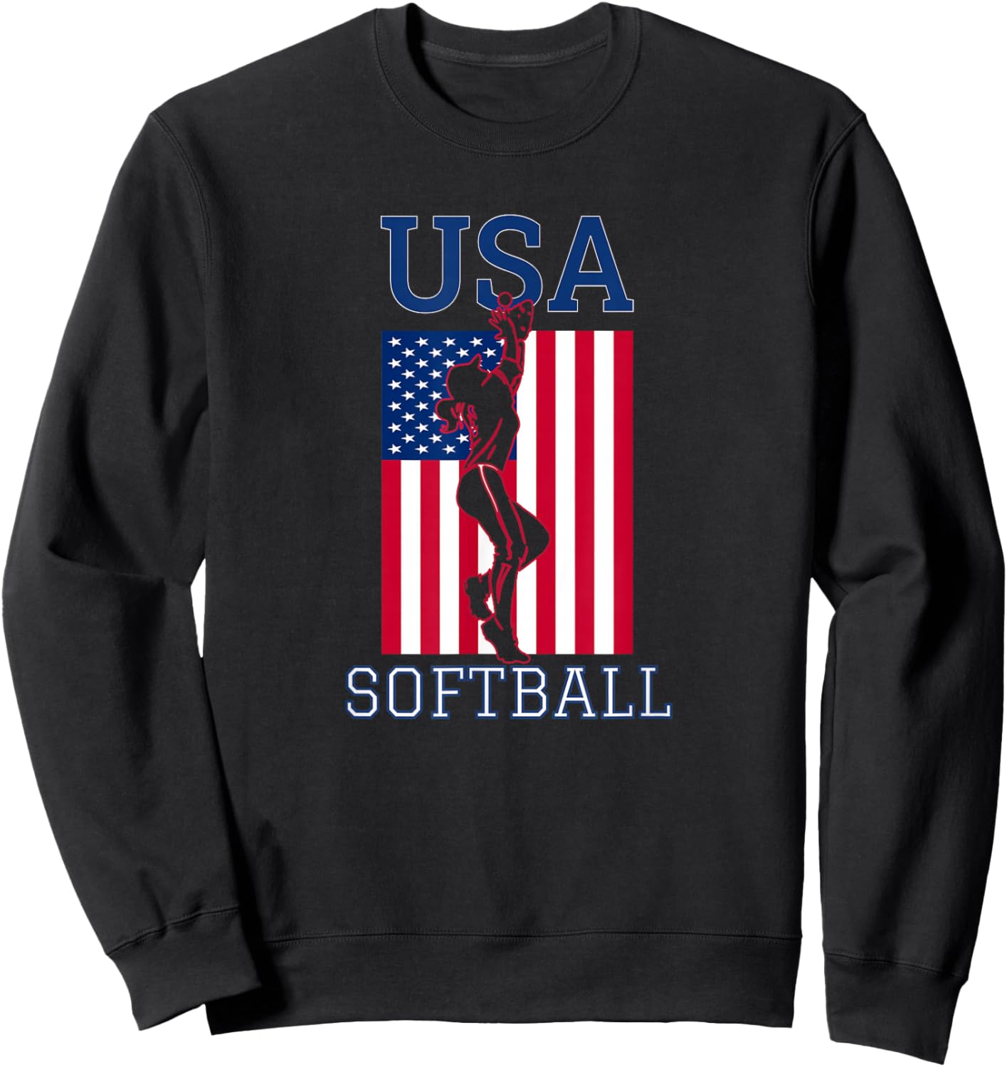 USA Team Women Sports Patriotic American Flag Girls Softball Sweatshirt - Sweatshirt | Black