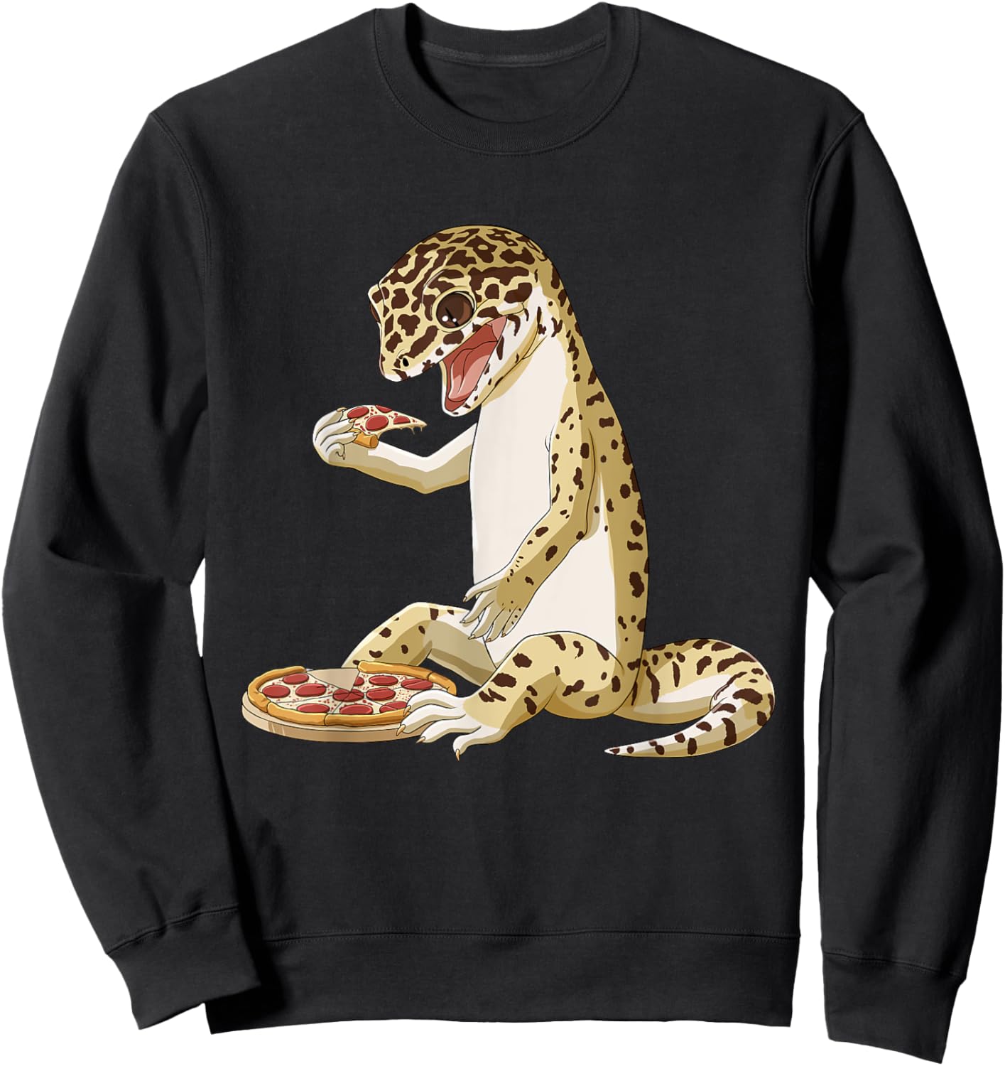 Funny Pizza Lover Reptile Leopard Gecko Sweatshirt - Sweatshirt | Black