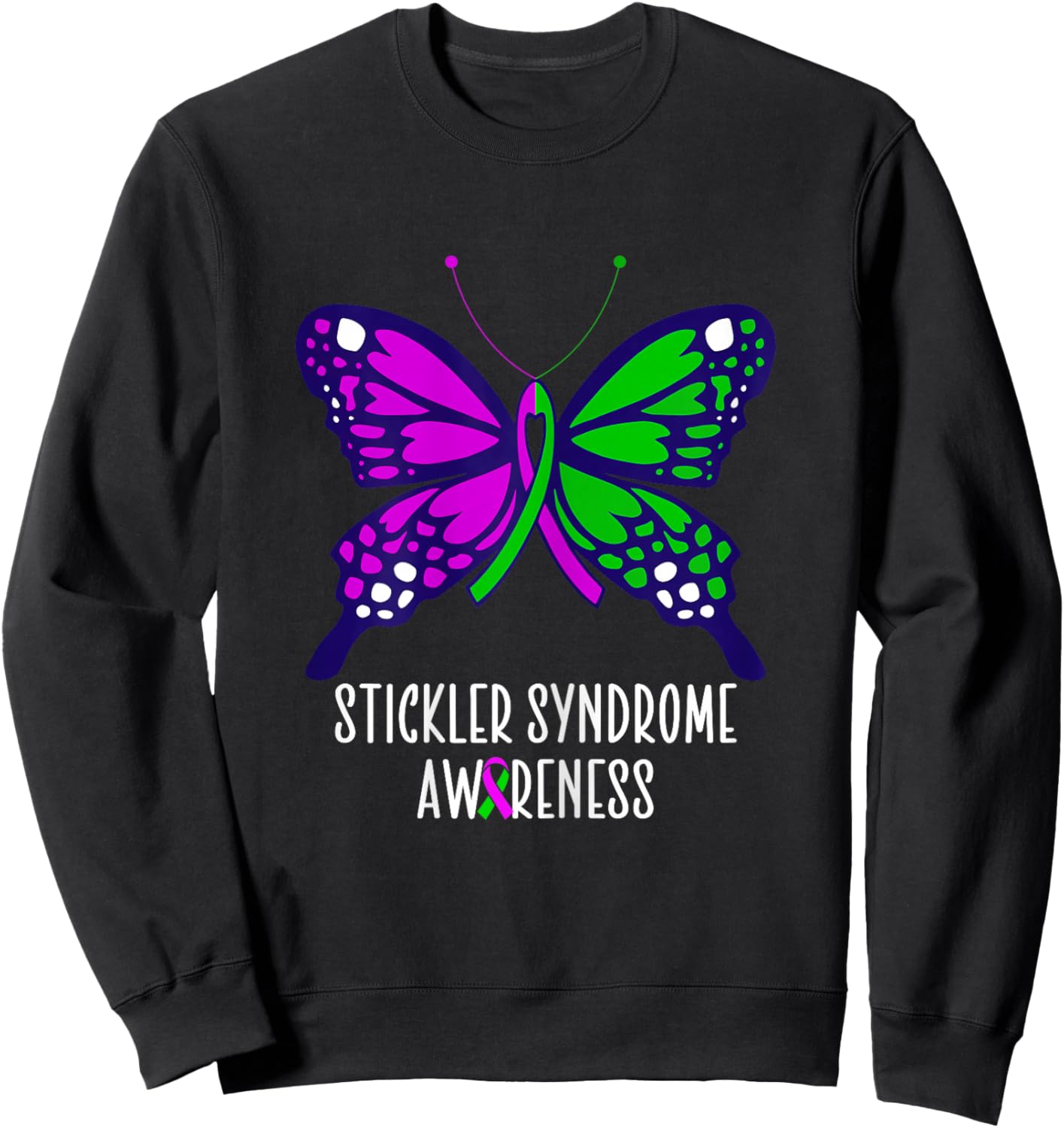 Stickler Syndrome awareness butterfly Sweatshirt - Sweatshirt | Black