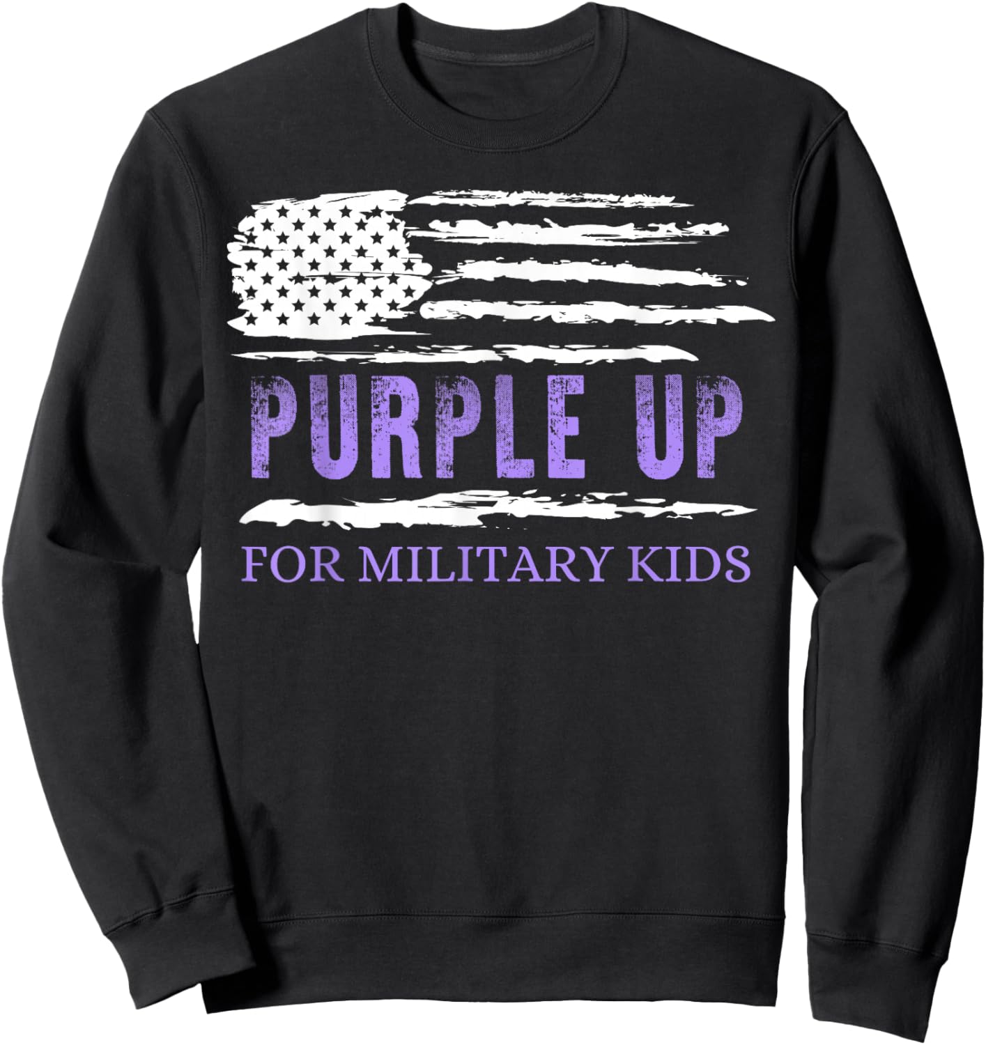 Purple Up Day Military Kids US Flag Sweatshirt - Sweatshirt | Black