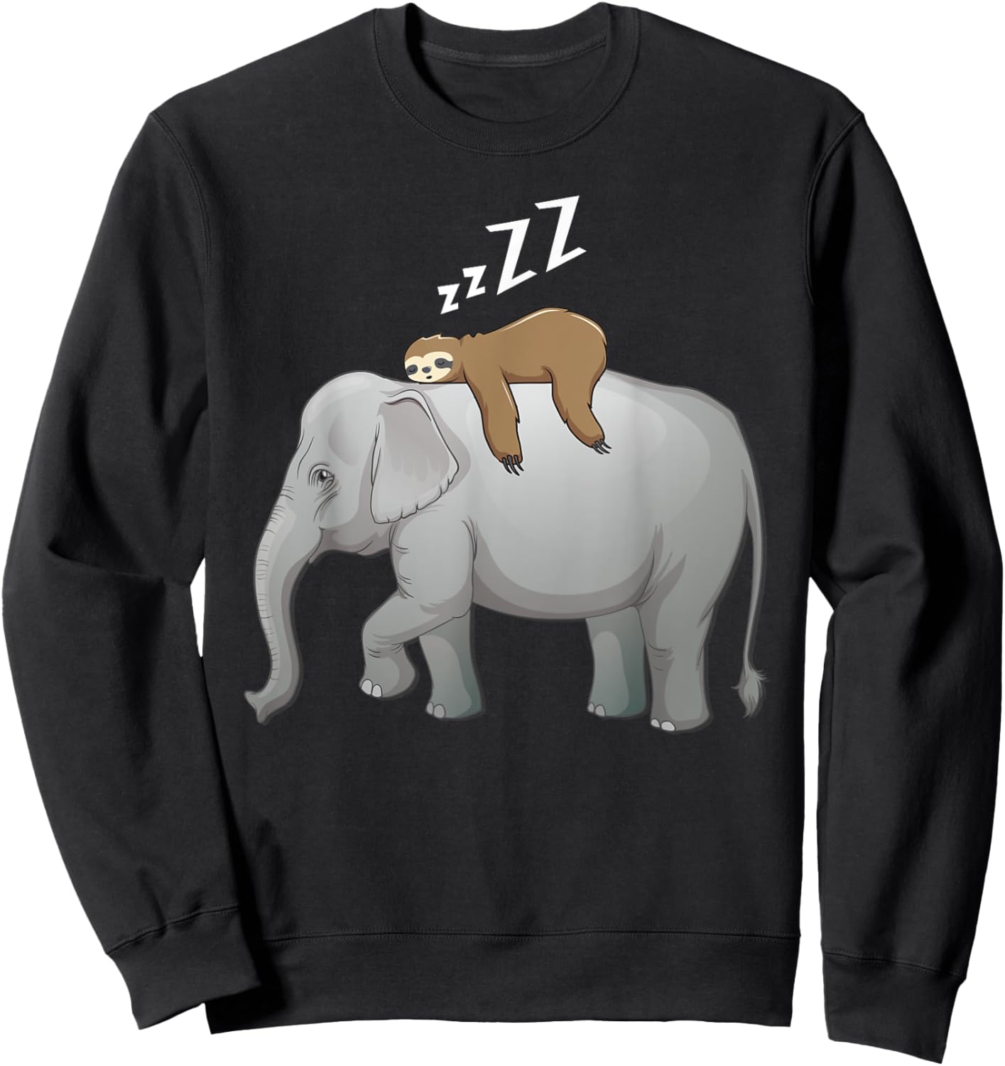 Elephant and sloth sleep lazy on the elephant wild animal Sweatshirt - Sweatshirt | Black