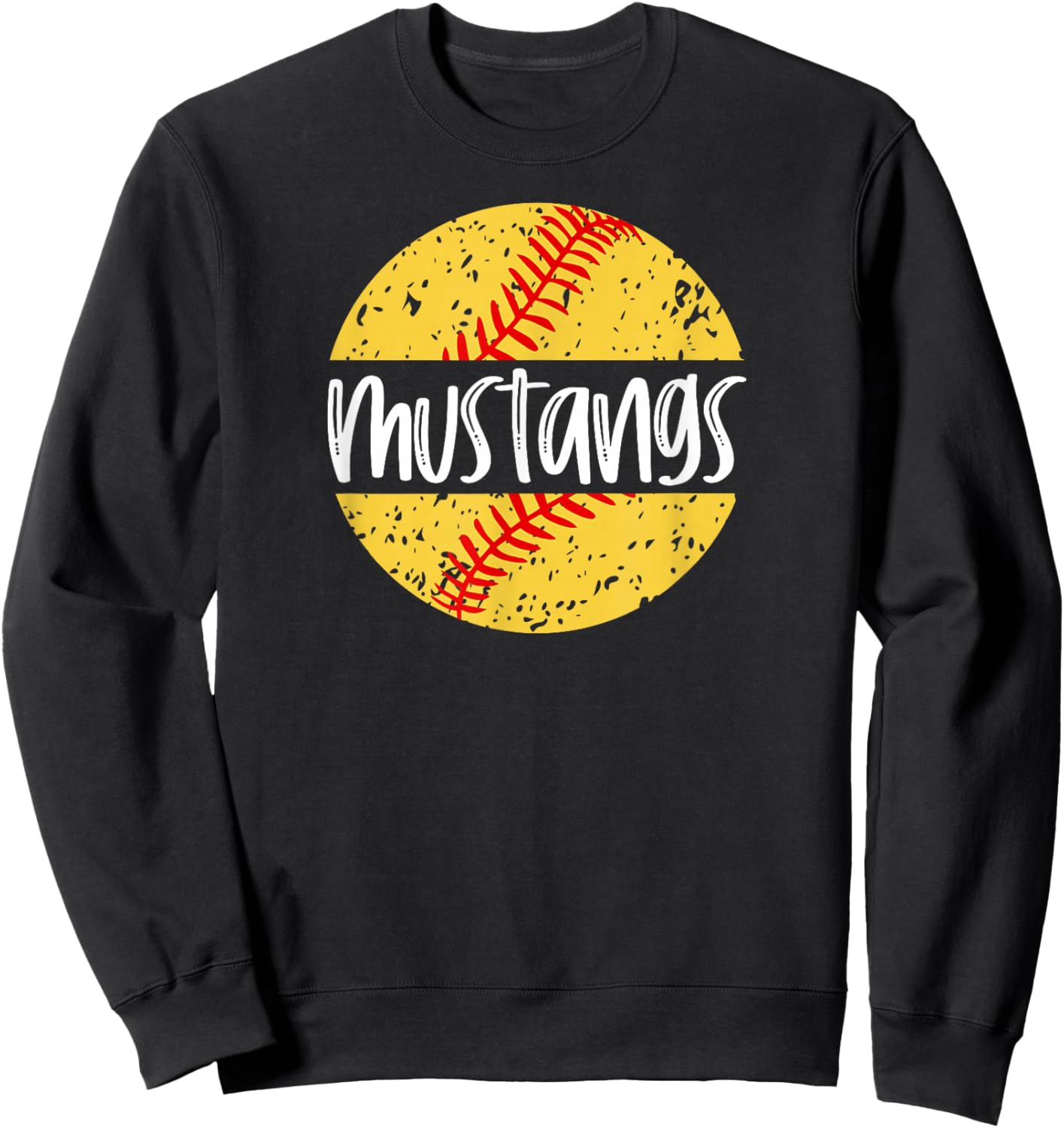 Mustangs Softball Team Mascot School Spirit Game Day Sweatshirt - Sweatshirt | Black