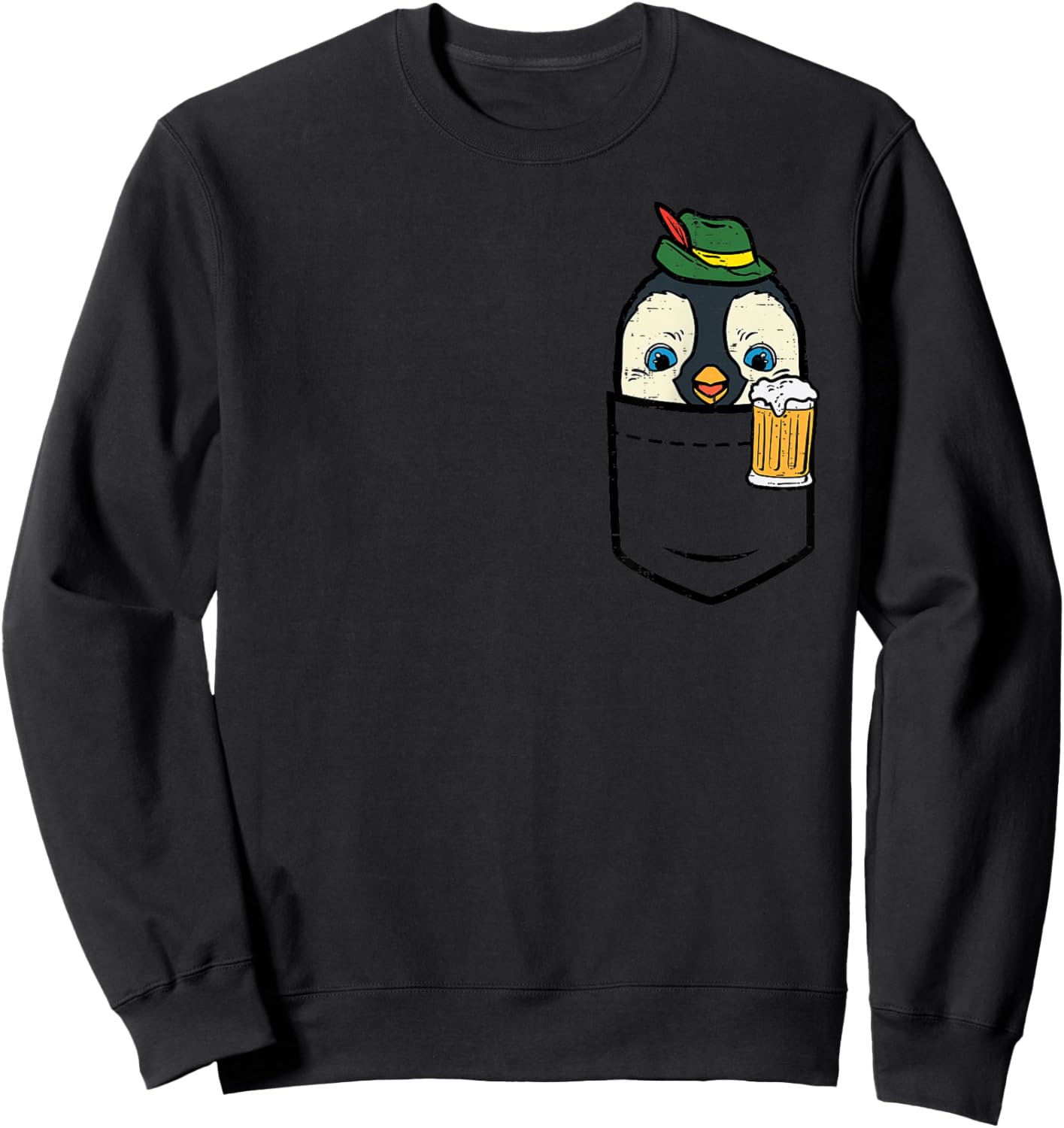Pocket German Penguin Oktoberfest Bavarian Animal Men Women Sweatshirt - Sweatshirt | Black