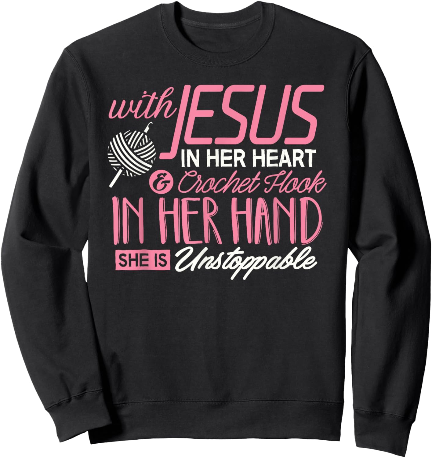 Crochet Shirt With Jesus in her Heart Crochet Hook Christian Sweatshirt - Sweatshirt | Black