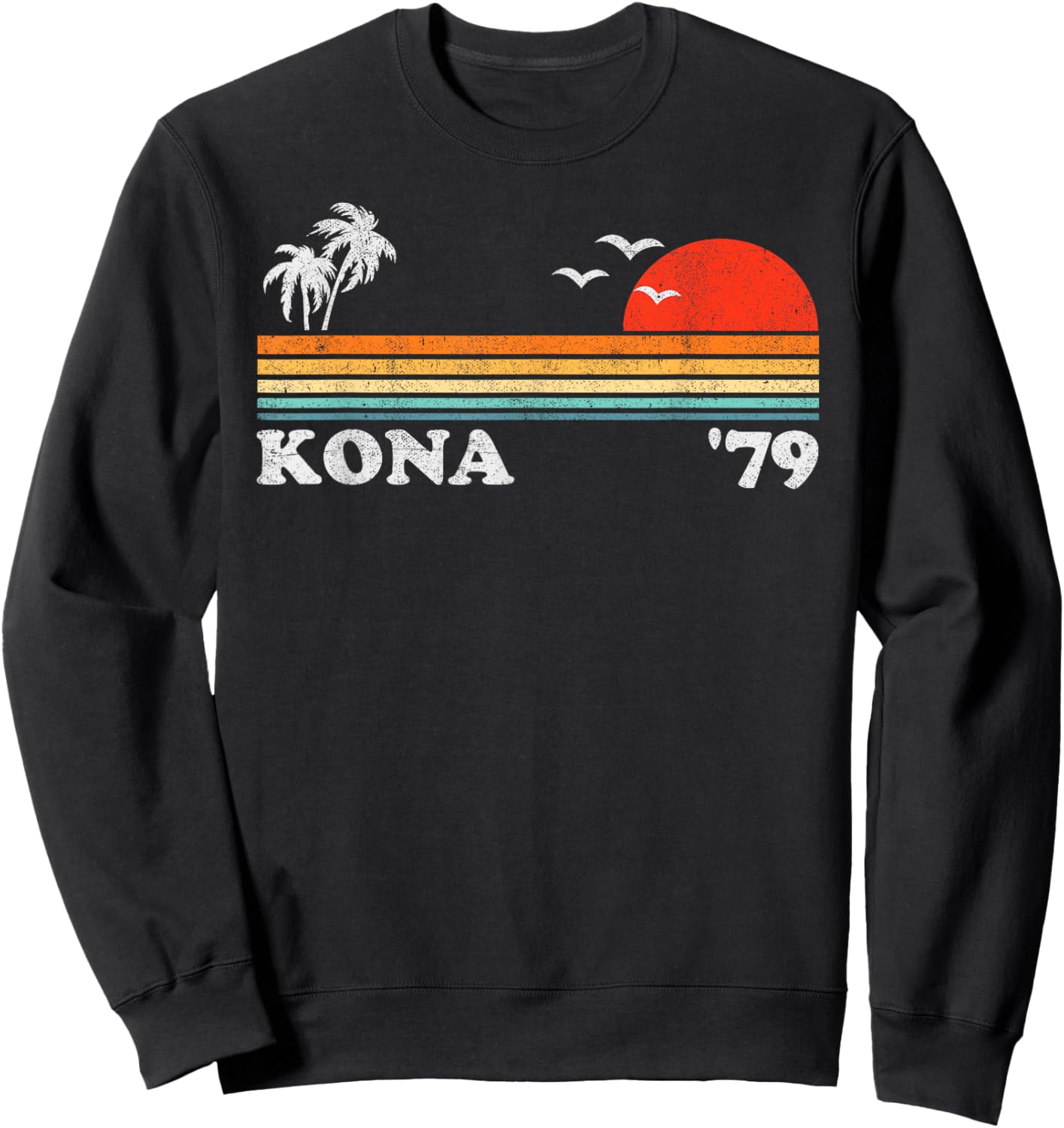 Vintage Kona Hawaii Beach Retro Hawaiian Surfing 70's Gift Sweatshirt - Sweatshirt | Black