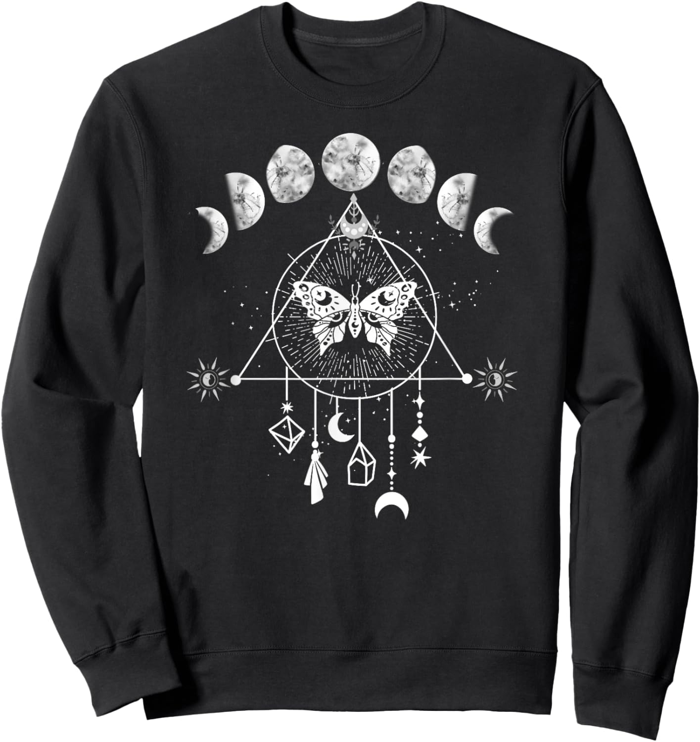Celestial Moon phase Moth Crystals Stars Vintage design Sweatshirt - Sweatshirt | Black