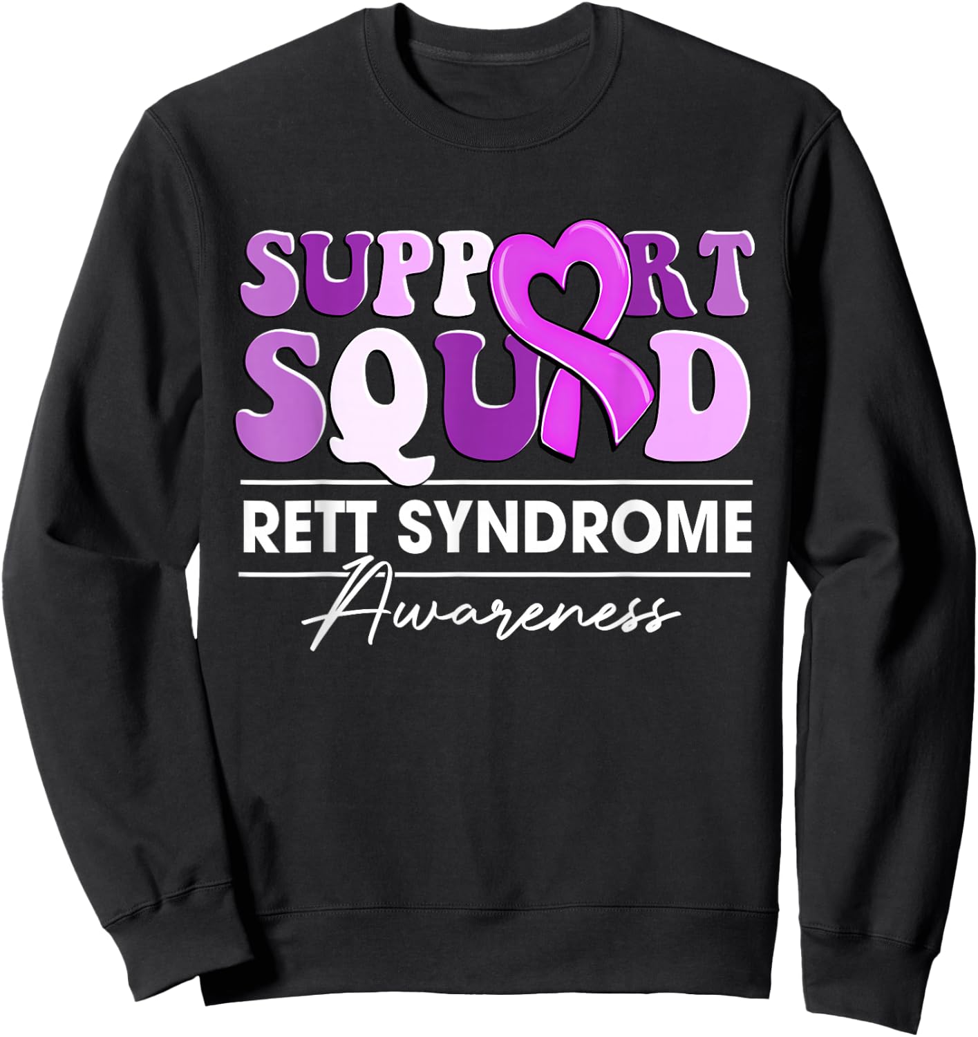 Groovy Support Squad Purple Ribbon Rett Syndrome Awareness Sweatshirt - Sweatshirt | Black