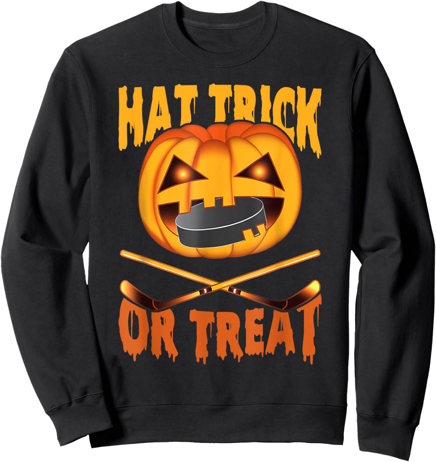 Hat Trick Or Treat Hockey Halloween Sweatshirt - Sweatshirt | Black