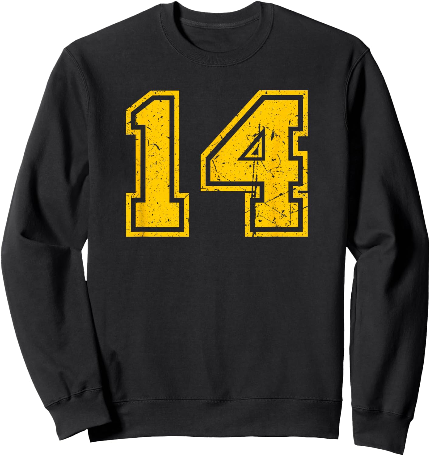 Number #14 Sport Yellow Vintage Number Sweatshirt - Sweatshirt | Black