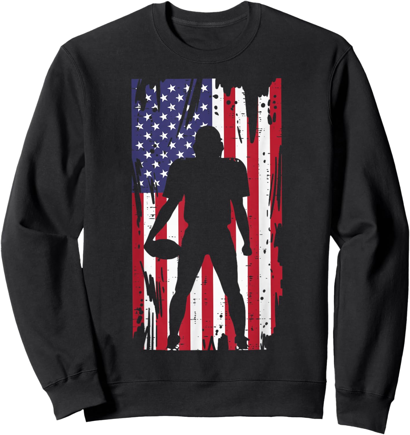 US Flag American Football Player Silhouette Vintage Patriot Sweatshirt - Sweatshirt | Black