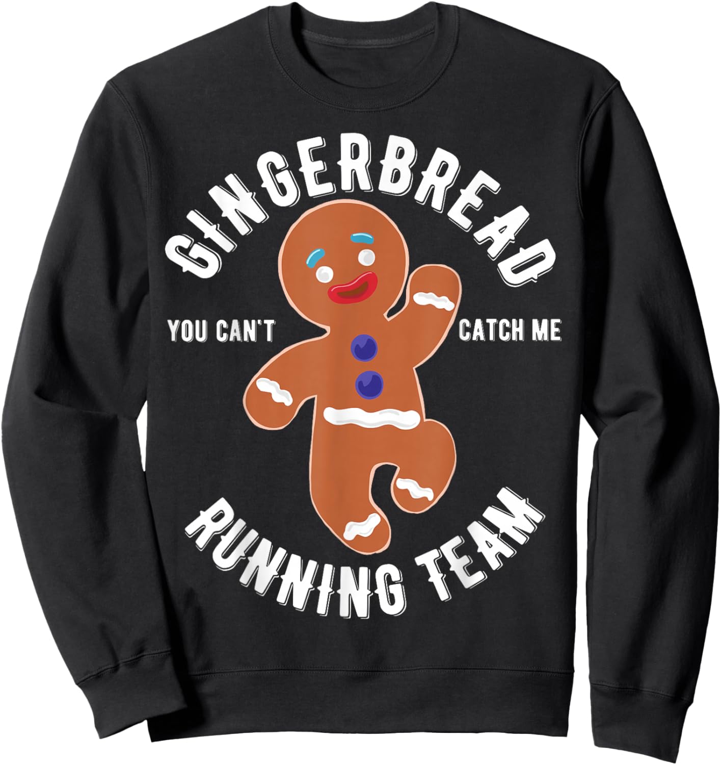 Miftees Christmas Gingerbread Running Team Adult Black Short Sleeve Classic Fit Sweatshirt - Sweatshirt | Black