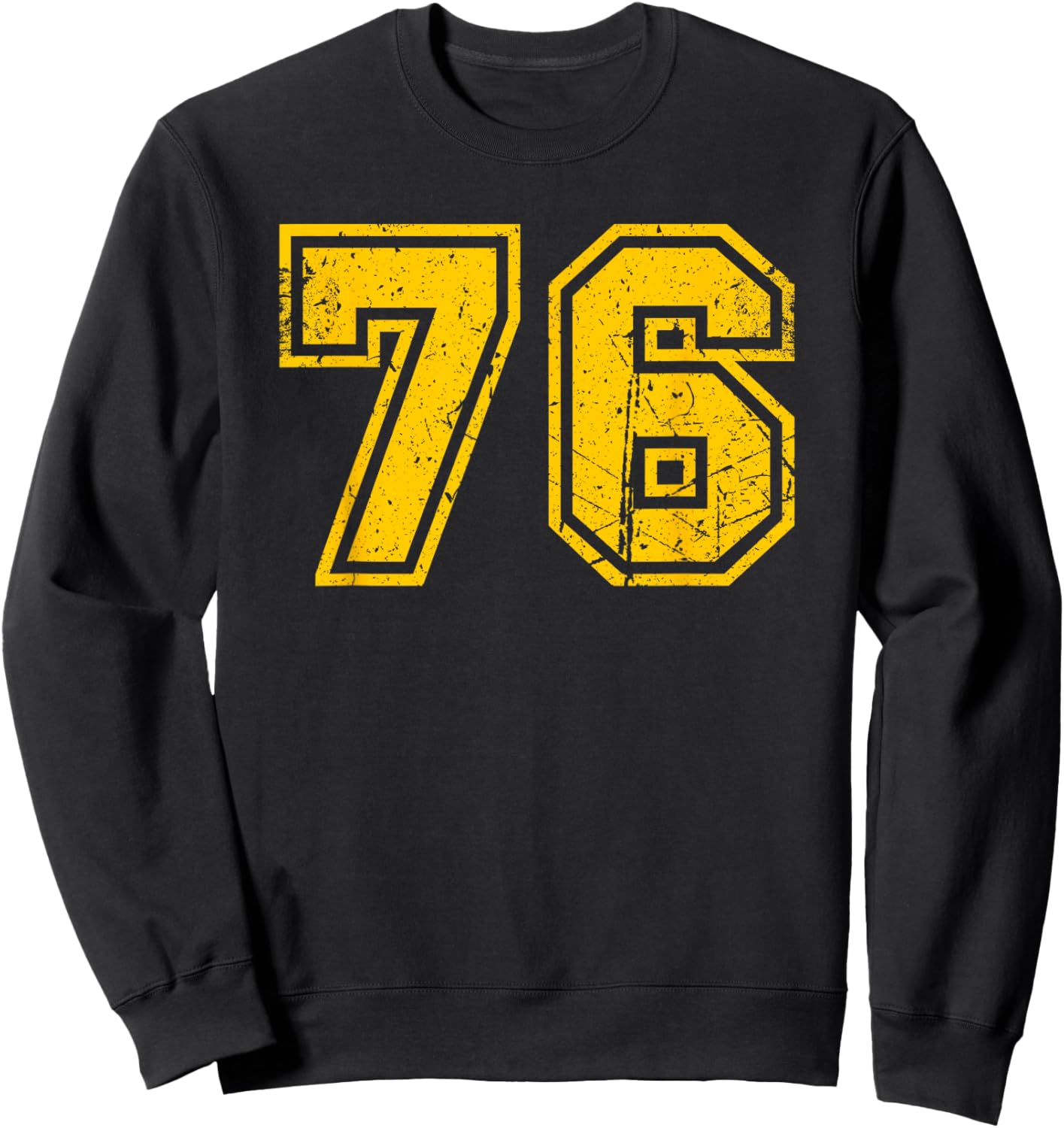 Vintage Number #76 Sports Team Yellow Number Sweatshirt - Sweatshirt | Black