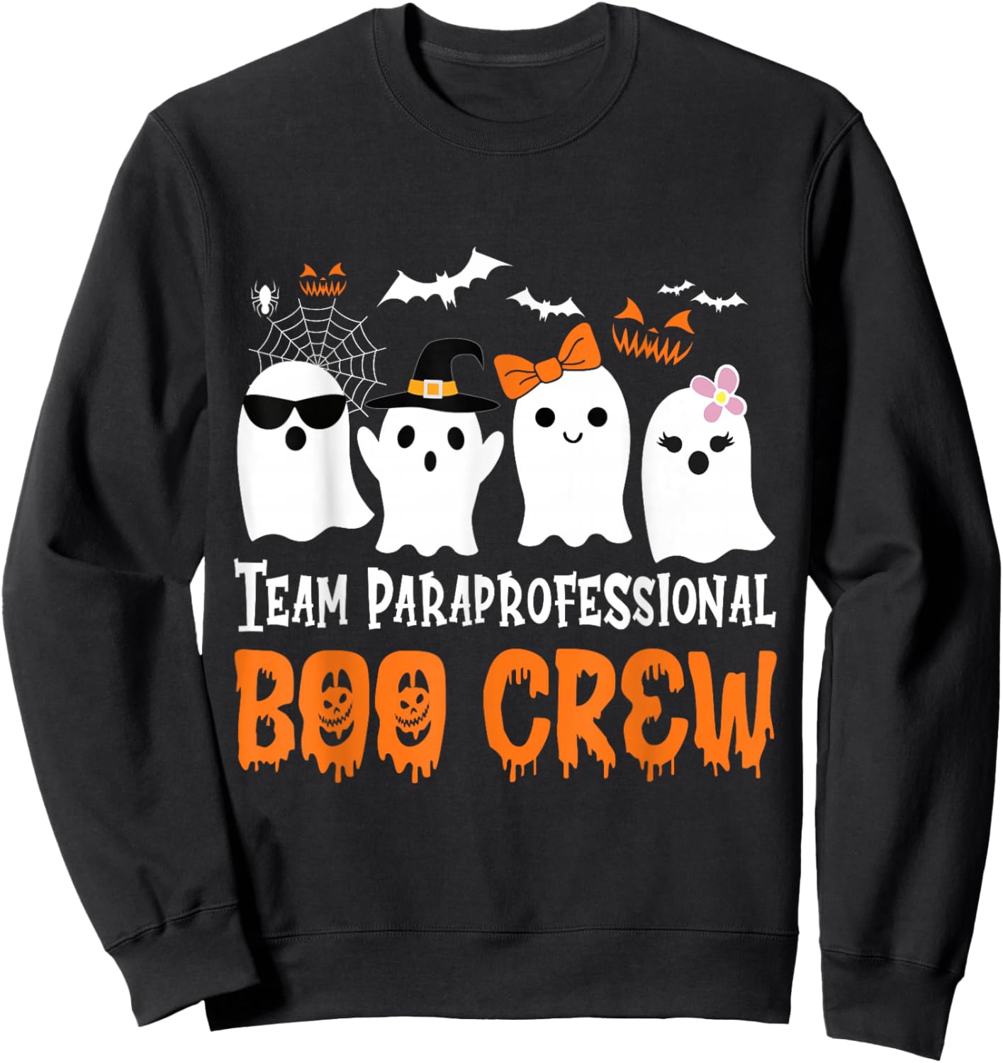 Team Paraprofessional Boo Crew Halloween Ghost Sweatshirt - Sweatshirt | Black