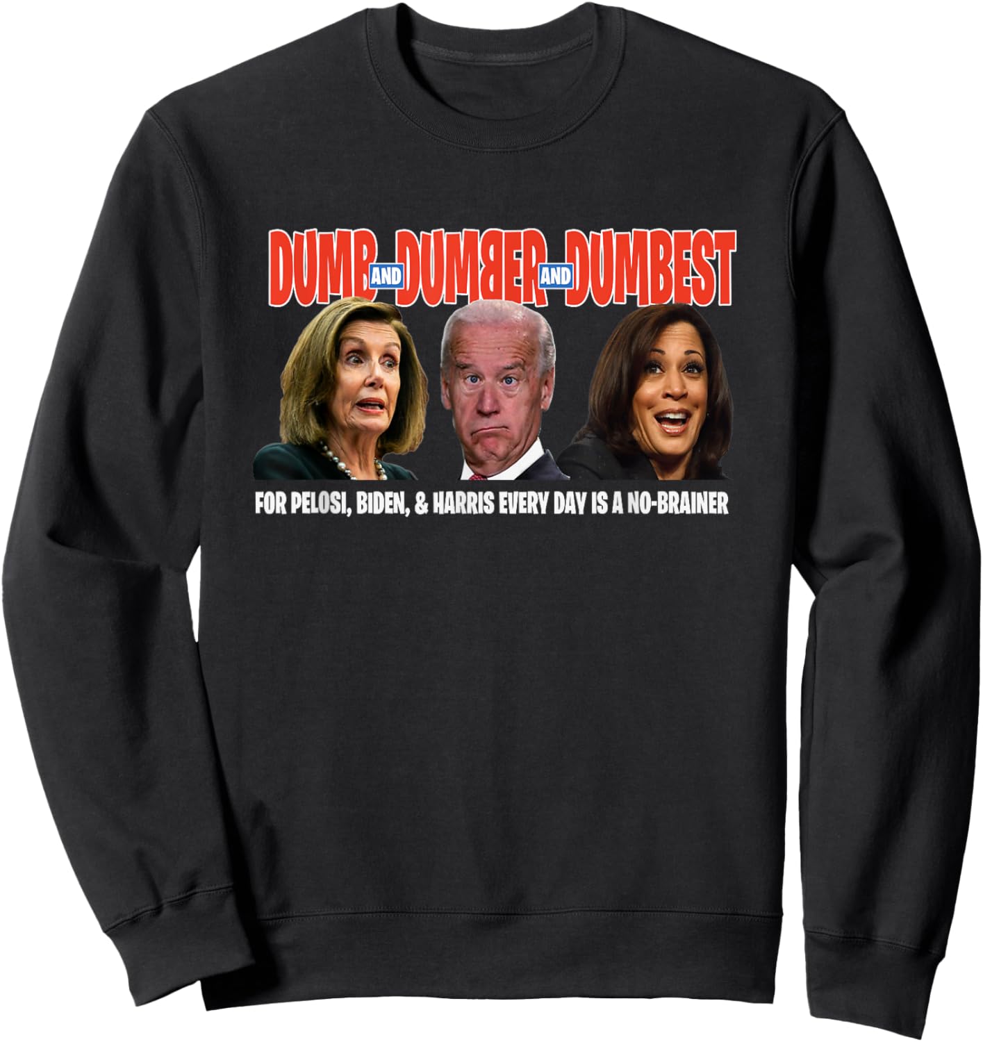 Pelosi, Biden, Harris, are Dumb & Dumber & Dumbest Funny Sweatshirt - Sweatshirt | Black