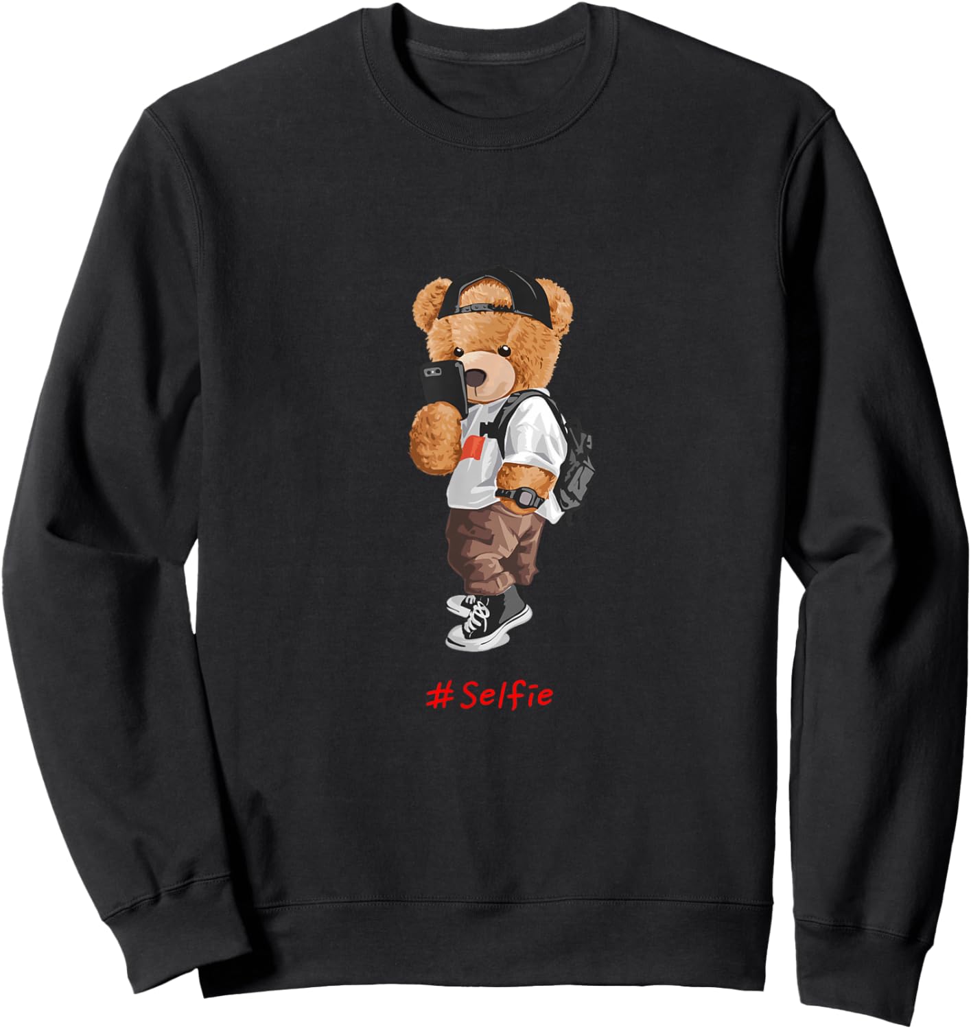 Men's Women's Kids Teddy Bear Graphic Cool Designs Funny Small Sweatshirt - Sweatshirt | Black